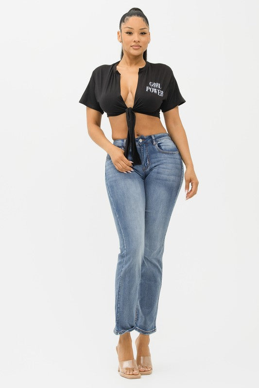 Marvella Black Tie Front Short Sleeve Tee Shirt