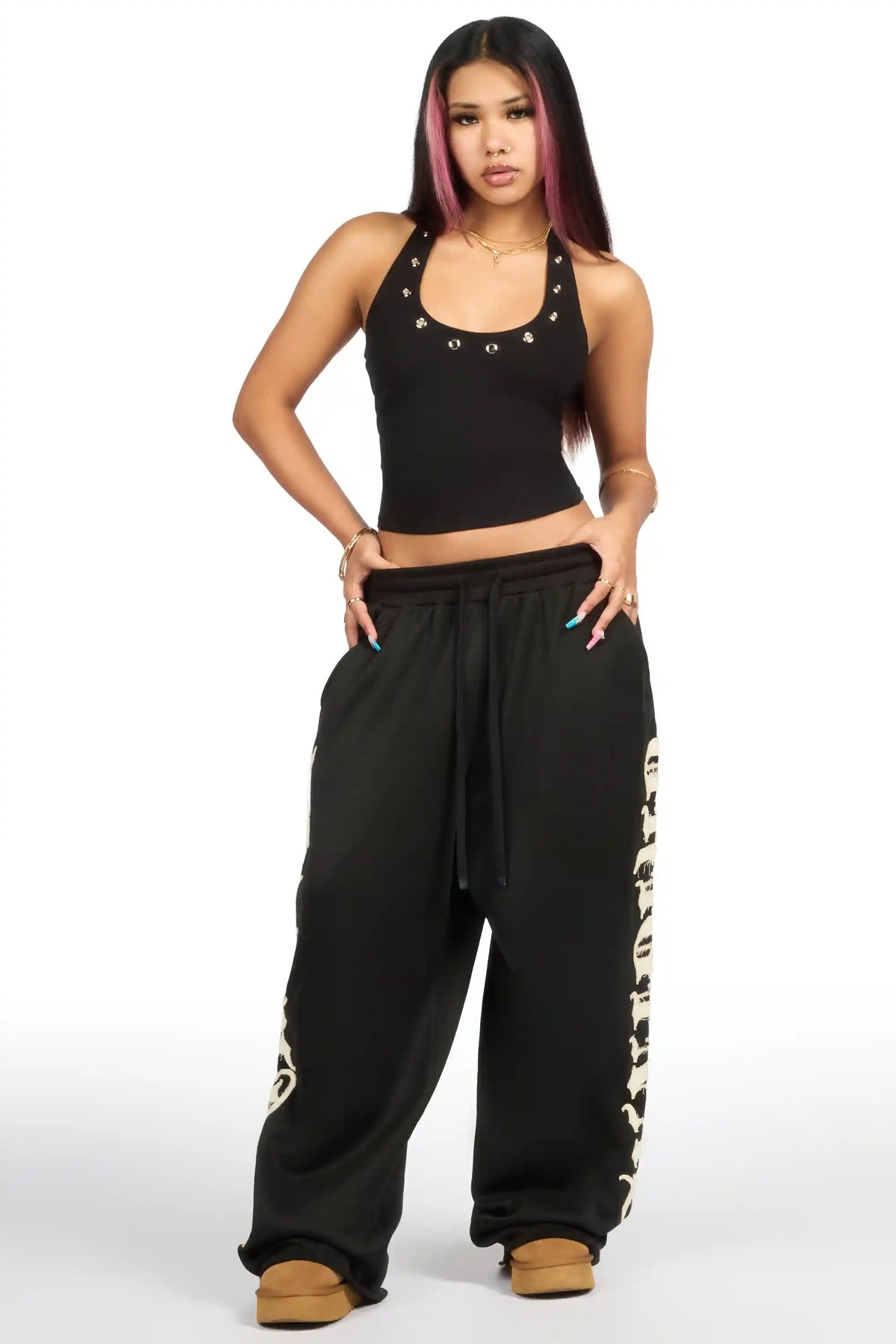 Camrona Black Patched Baggy Track Pant