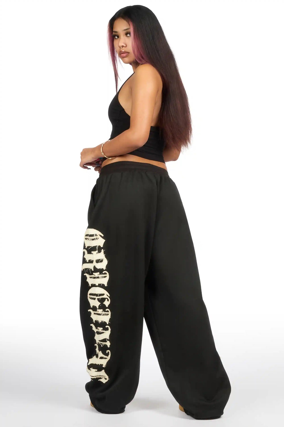 Camrona Black Patched Baggy Track Pant