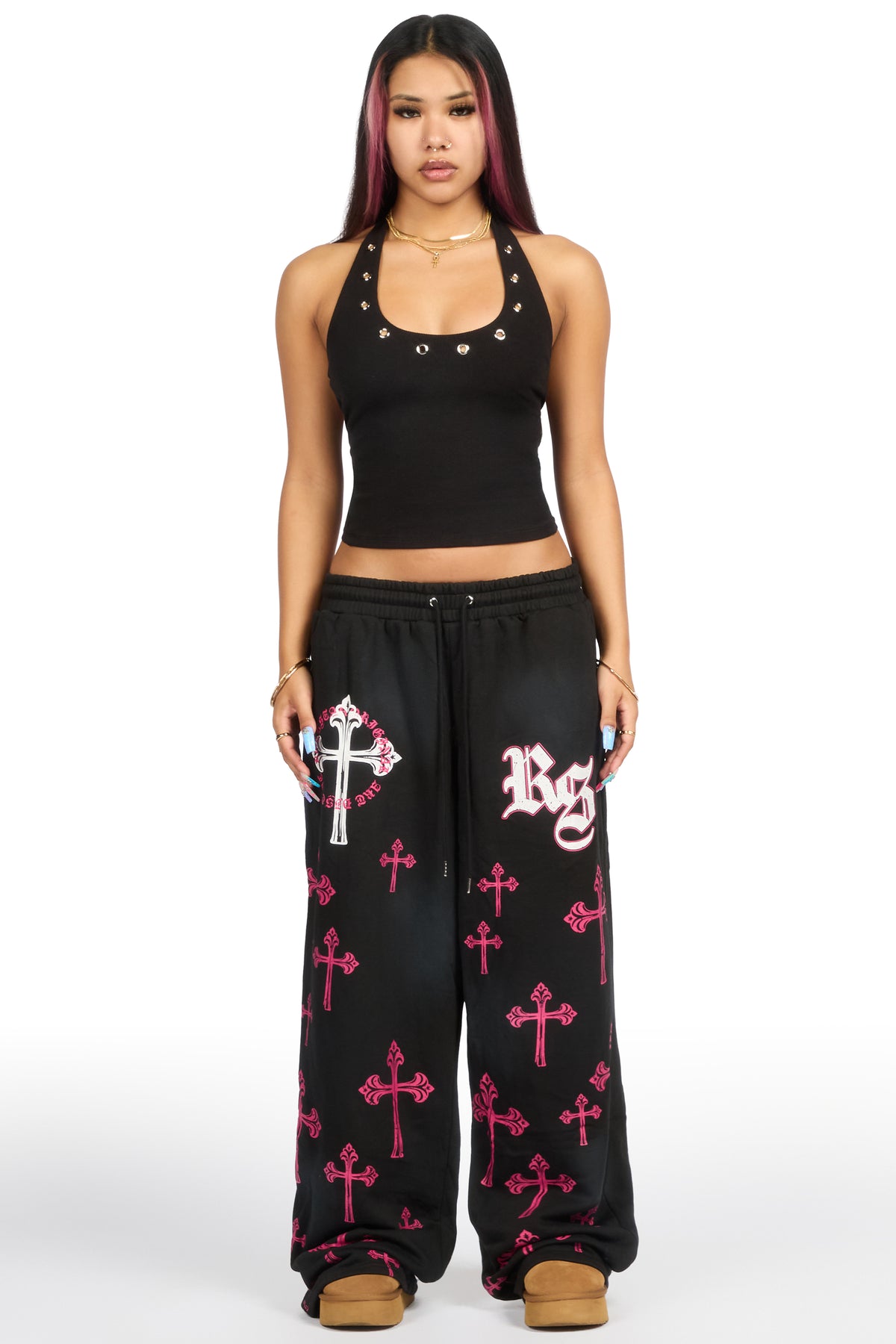 Tonnea Black Baggy Fit Track Pant