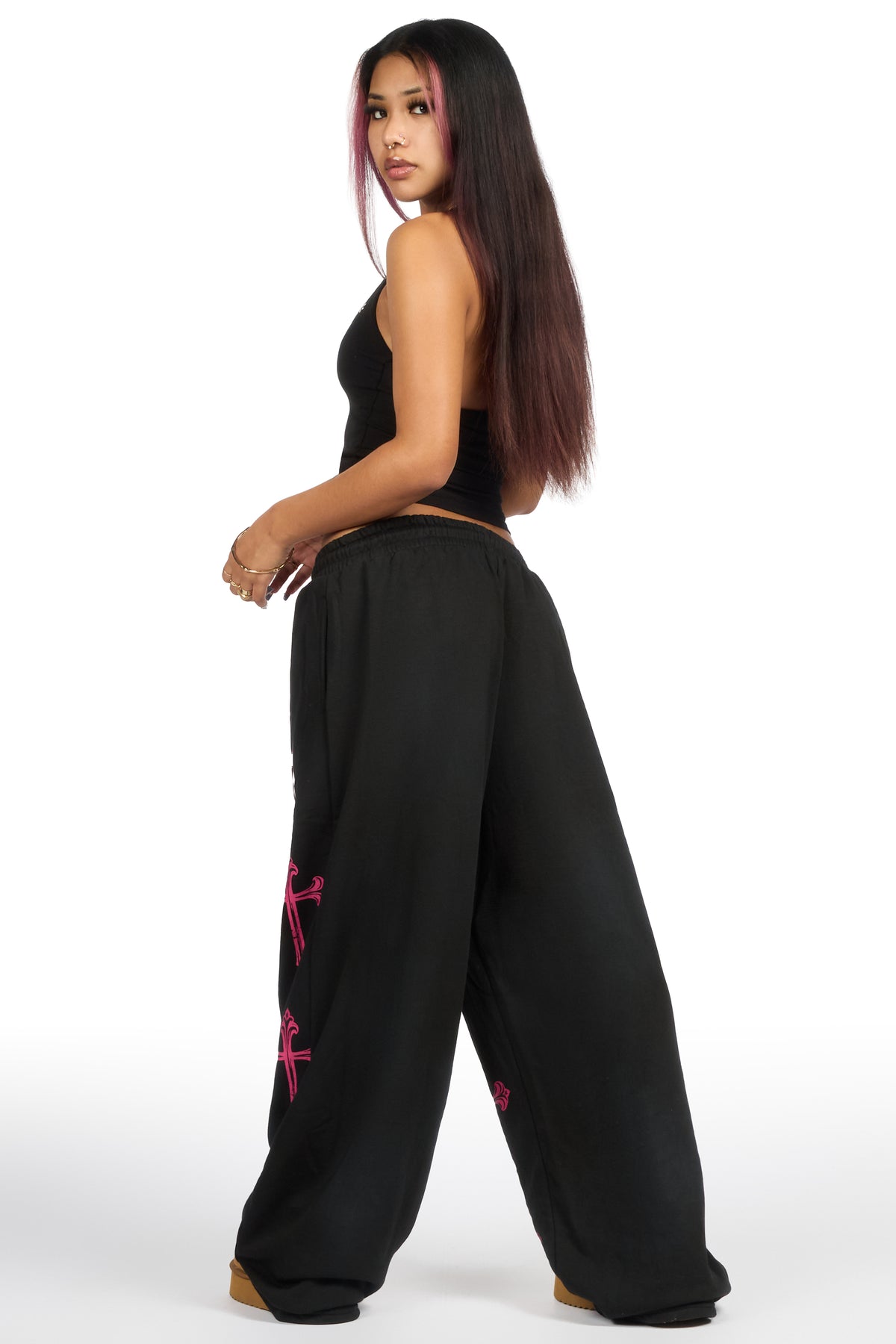 Tonnea Black Baggy Fit Track Pant