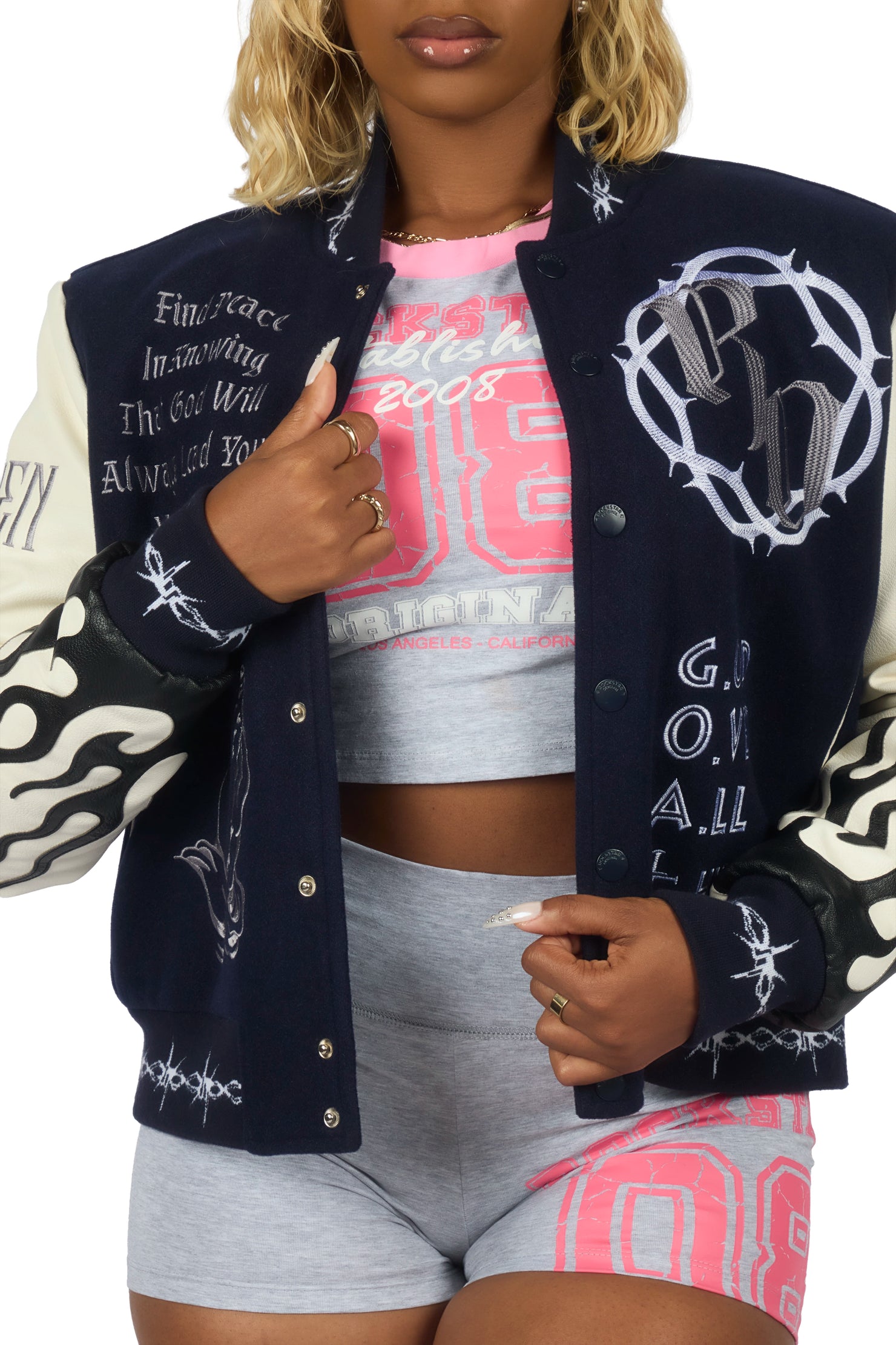 Yalanda Navy Oversized Varsity Jacket