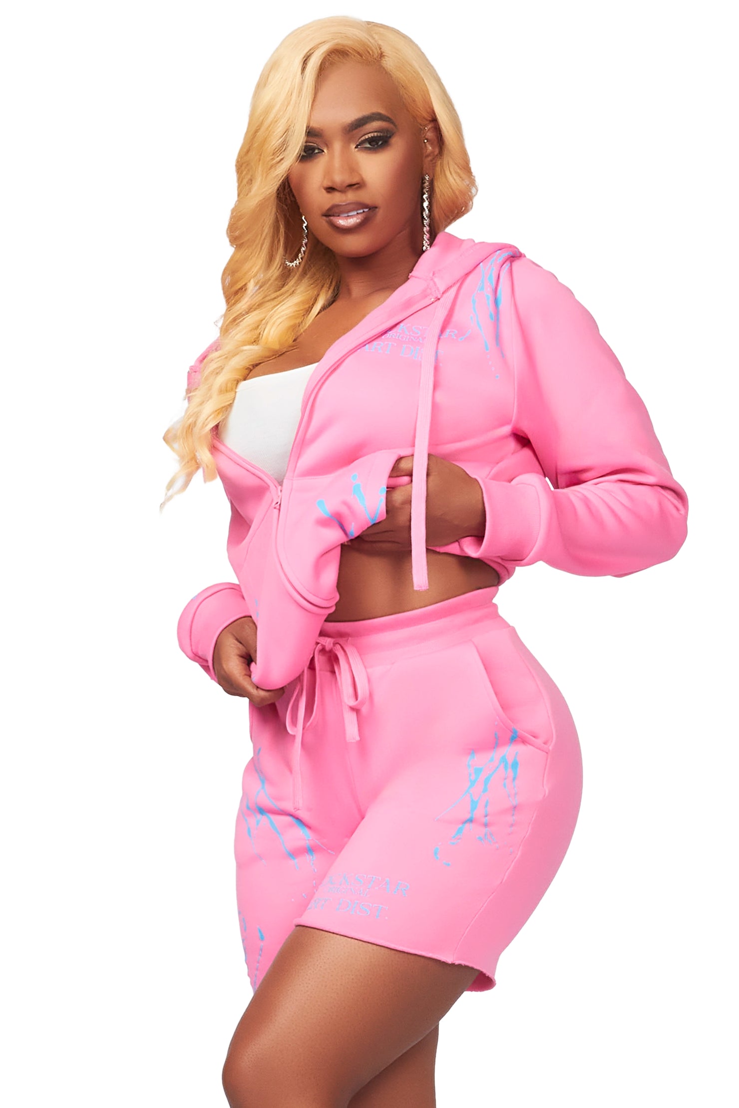 Destinee Bubblegum Pink Zip Up Short Set