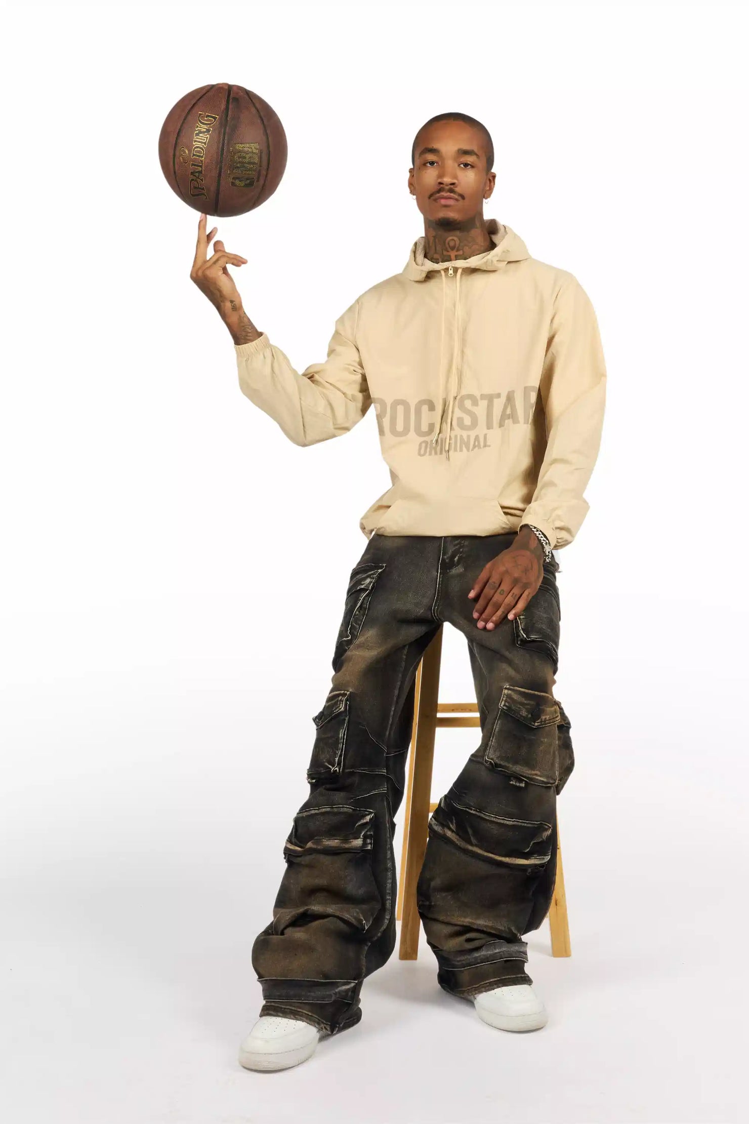 Sana Beige Graphic Windbreaker