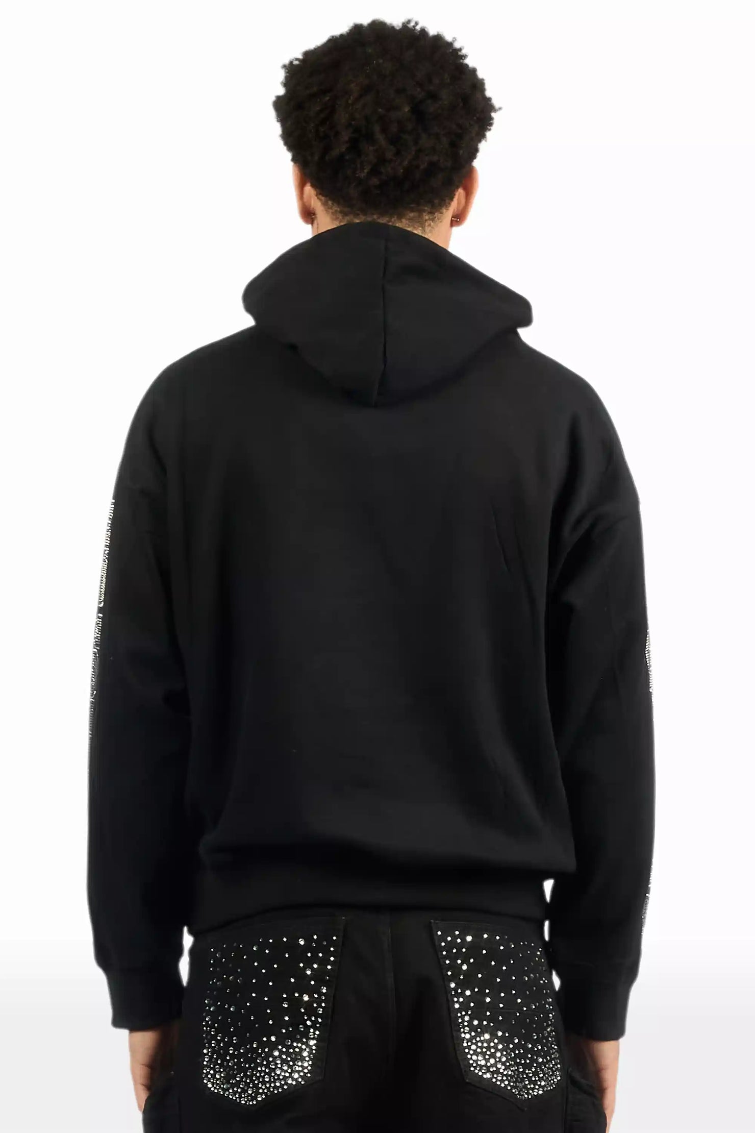 Move In Silence Black Rhinestone Oversized Hoodie