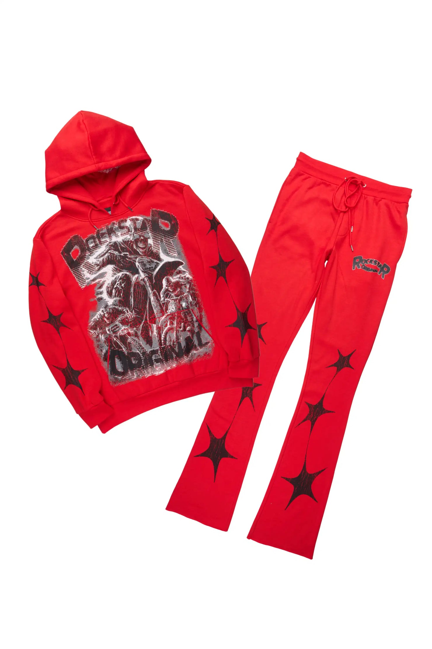 Trezno Red Hoodie/Stacked Pant Track Set
