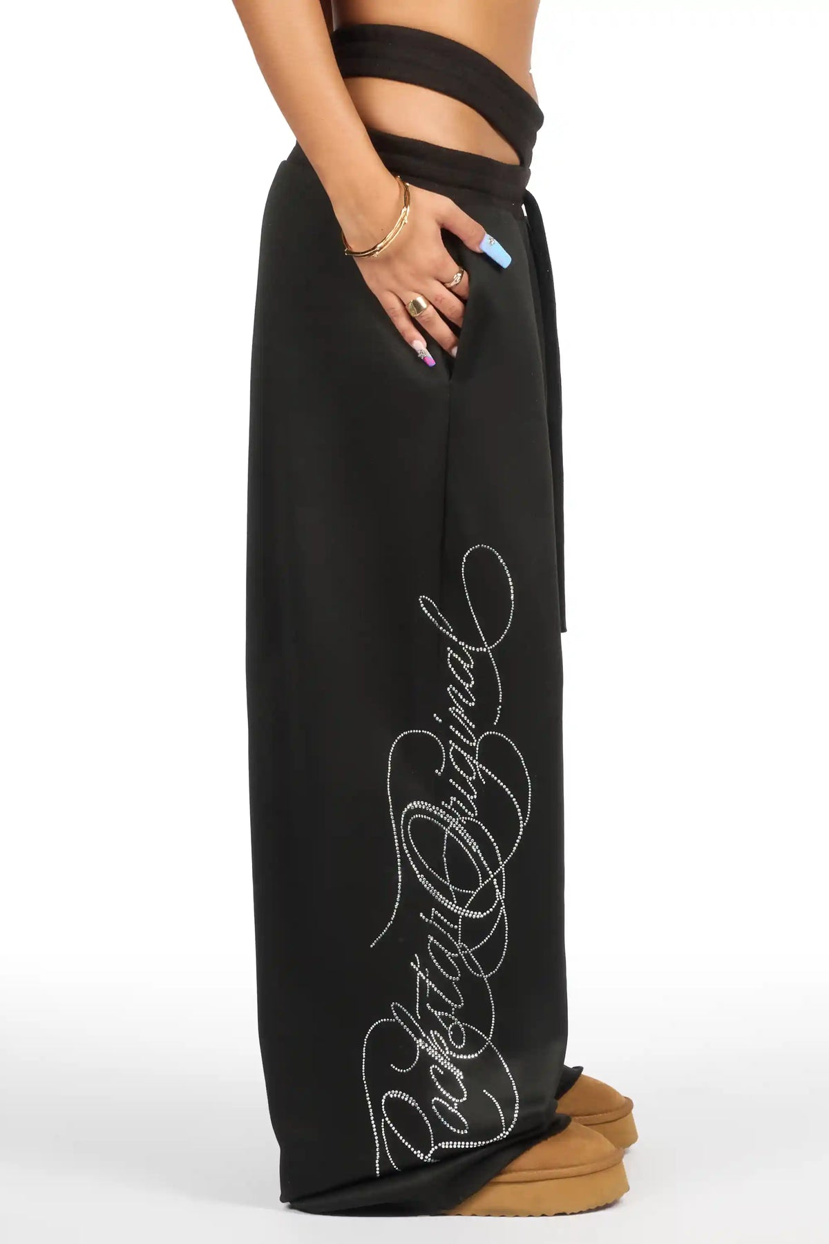 Sharhonda Black Rhinestone Baggy Track Pant