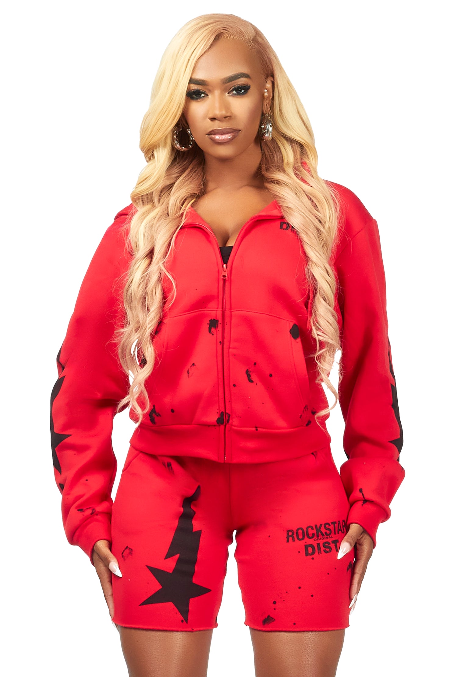 Tiffeny Red Zip Up Short Set