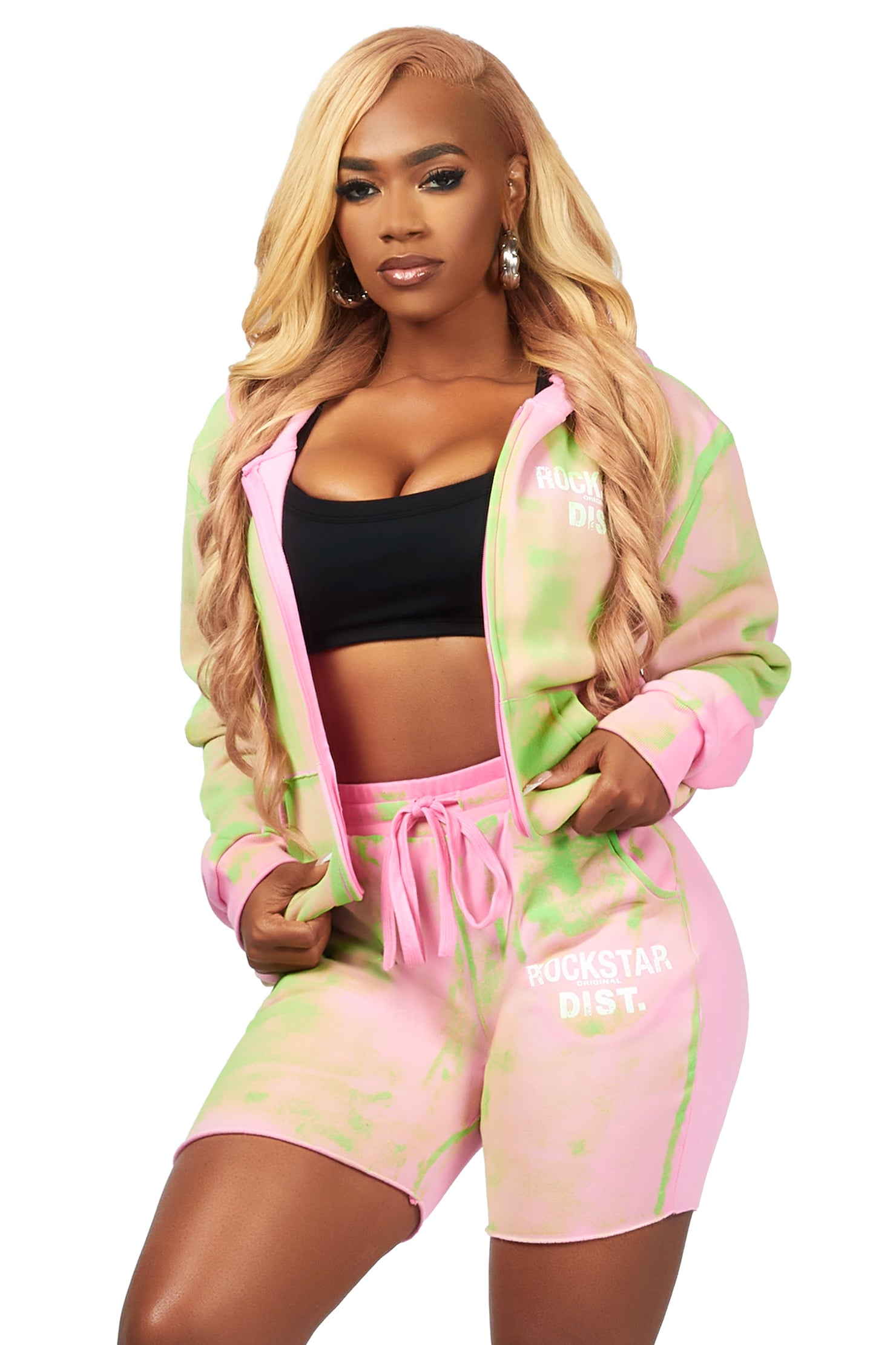 Patricia Pink Zip Up Short Set