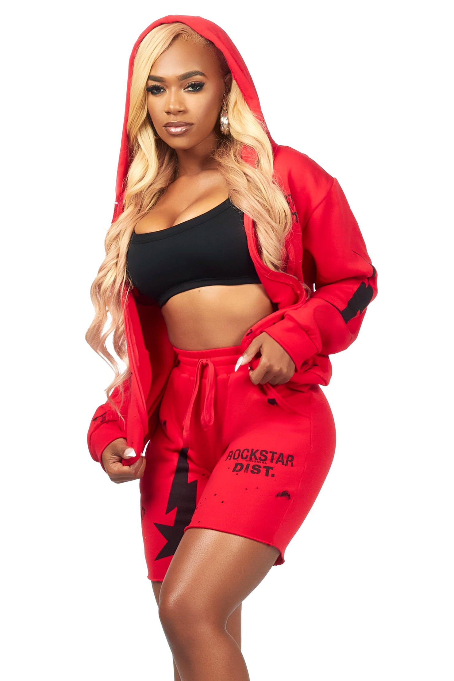 Tiffeny Red Zip Up Short Set