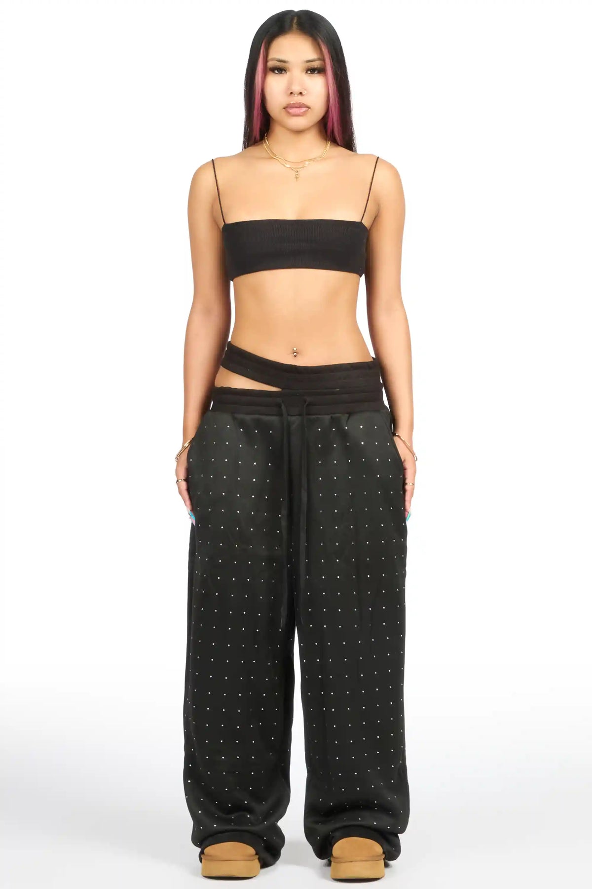 Montaque Black Rhinestone Baggy Track Pant