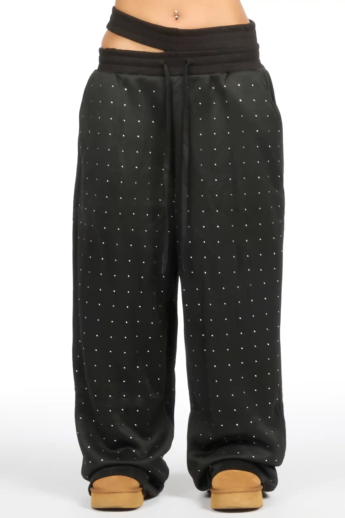 Montaque Black Rhinestone Baggy Track Pant