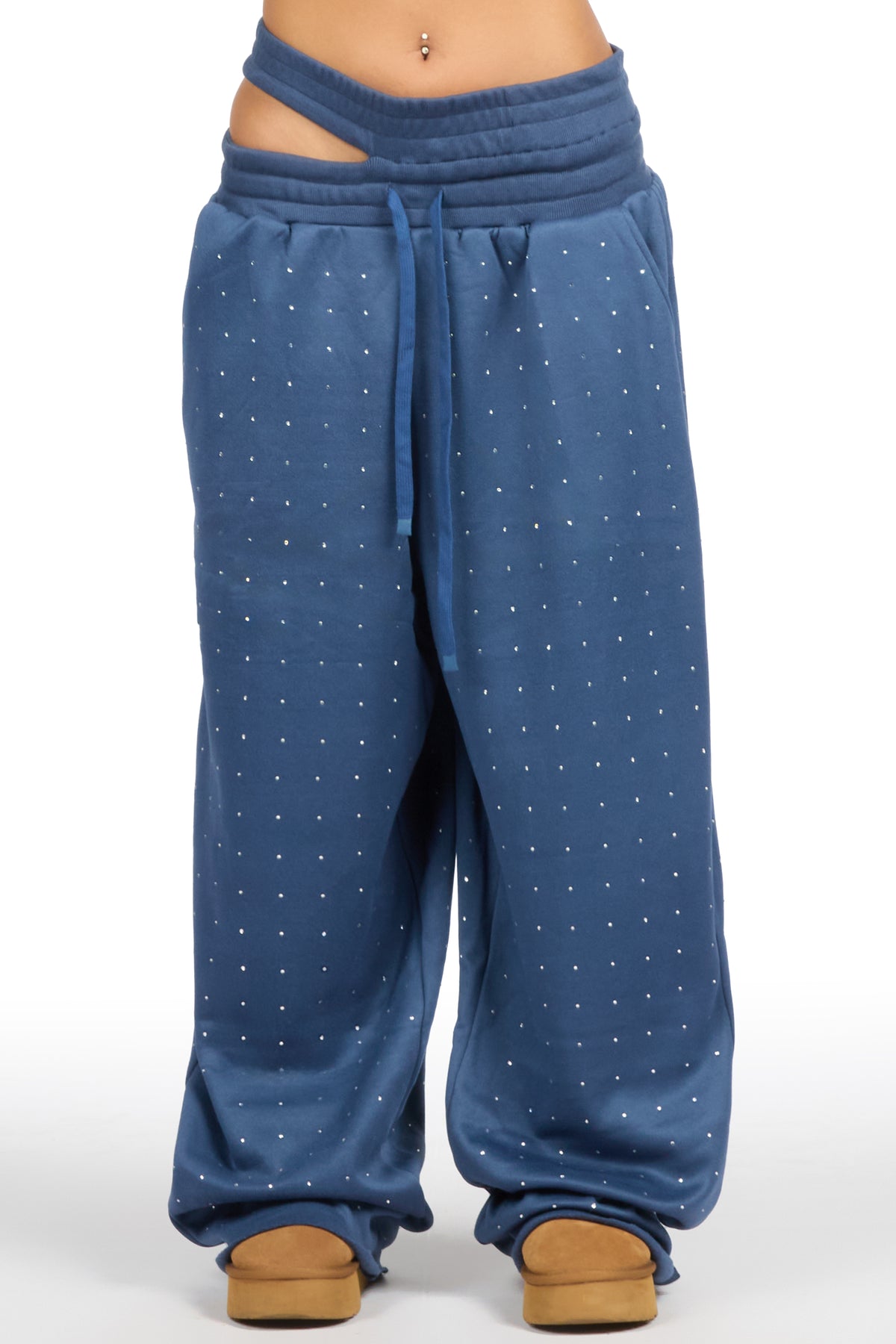 Montaque Navy Rhinestone Baggy Track Pant
