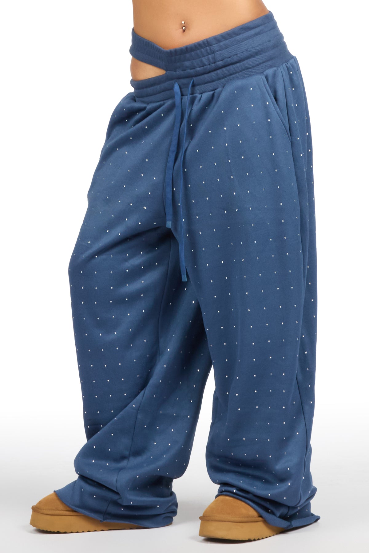 Montaque Navy Rhinestone Baggy Track Pant