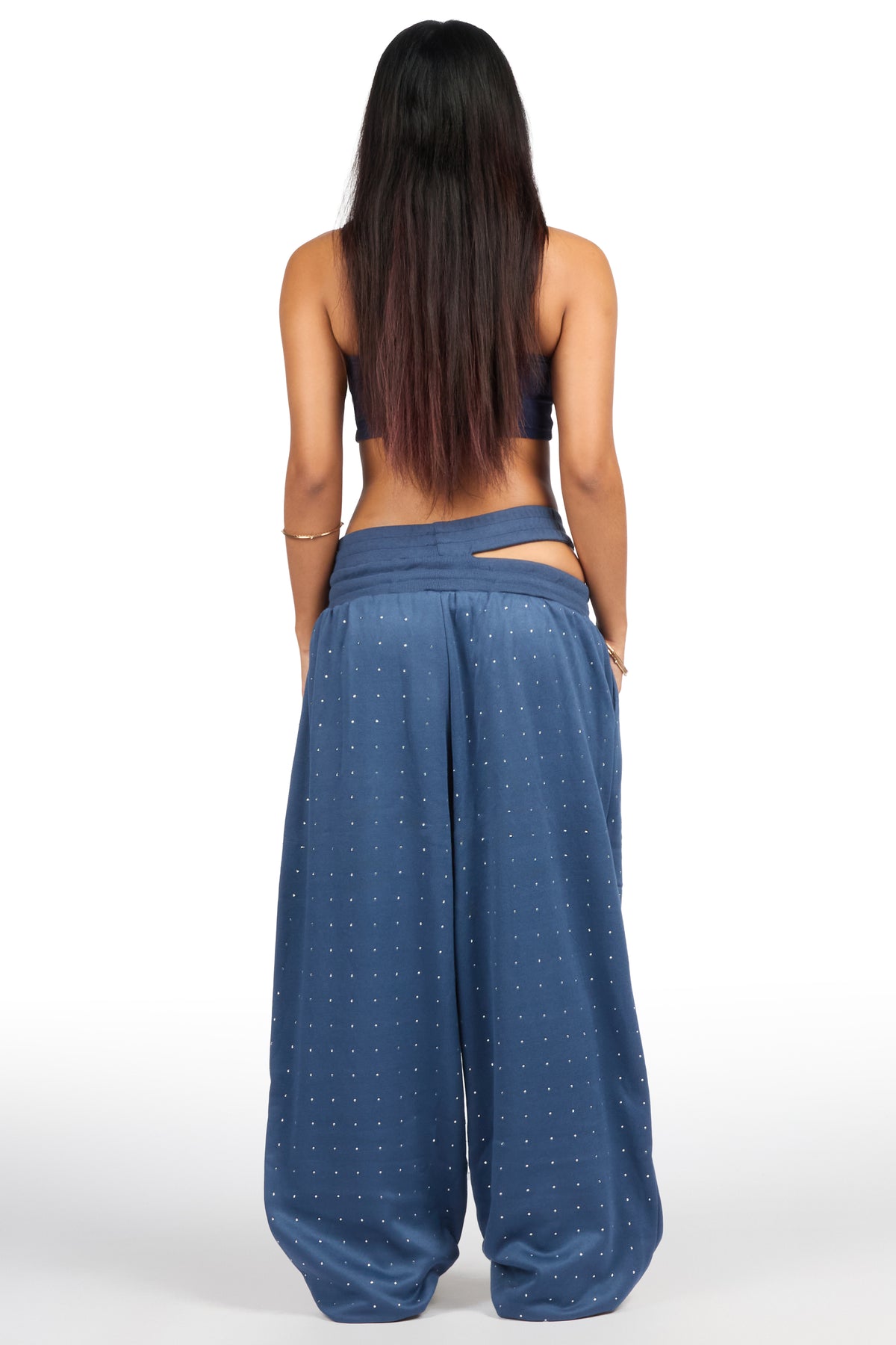 Montaque Navy Rhinestone Baggy Track Pant