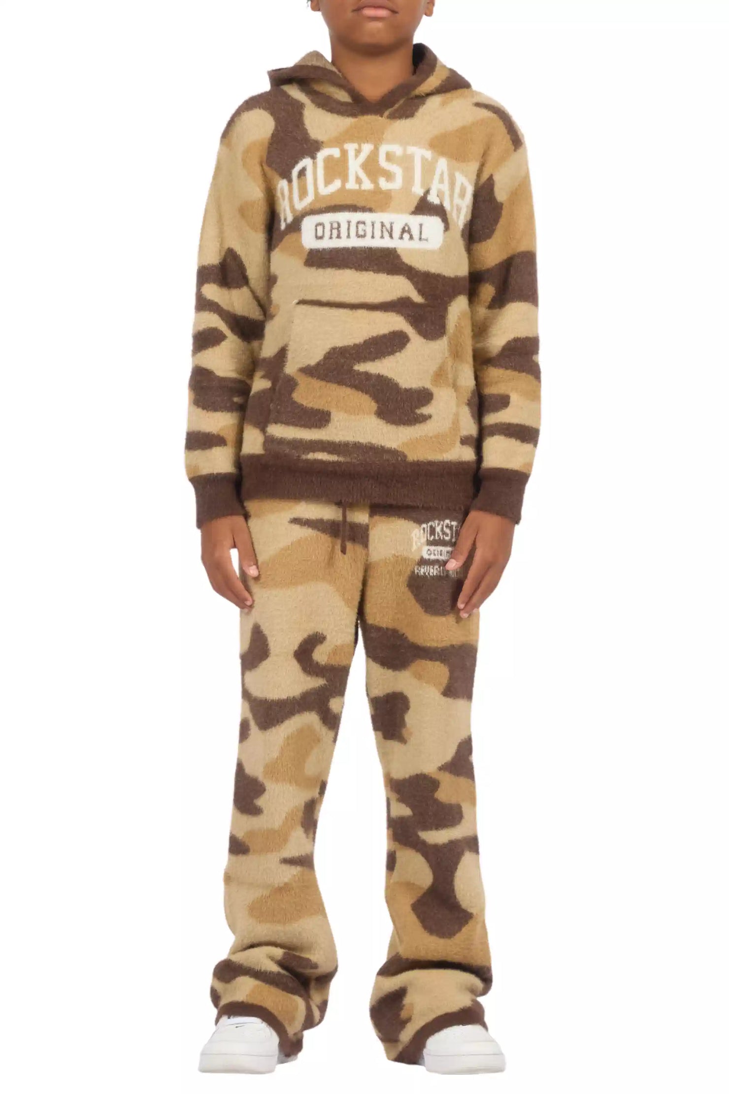 Boys Member Camo Brown Stacked Flare Knitted Mohair Track Set