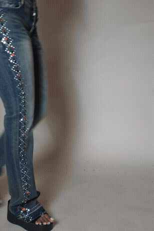 Gria Tinted Wash Rhinestone Stacked Flare Jean
