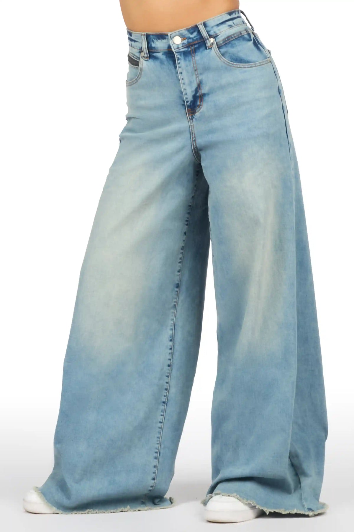 Cegaria Light Wash High Rise Elastic Back Stretch Baggy Jean
