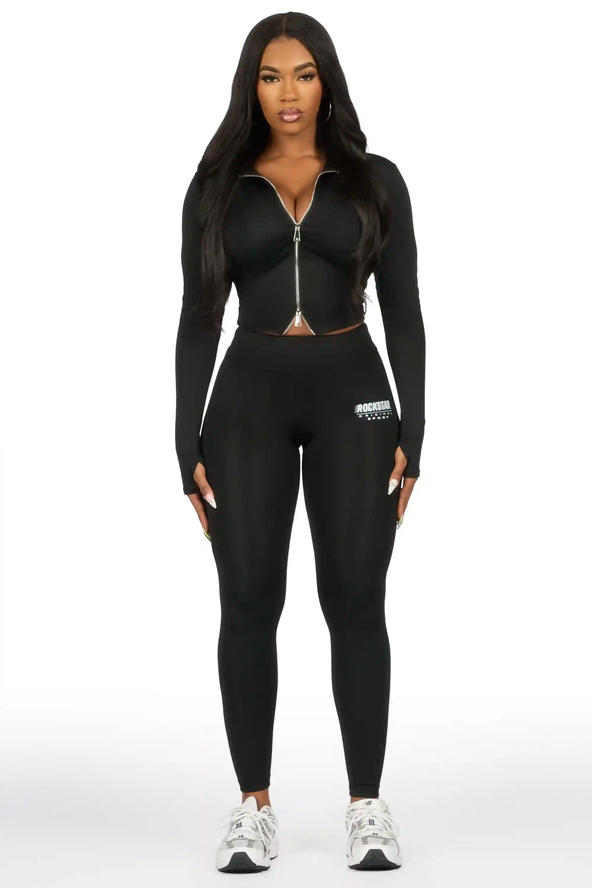 Sabitha Black Zip Up Hoodie Legging Active Set