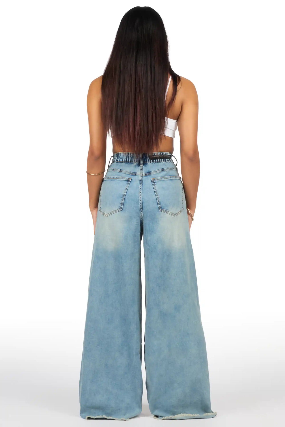 Cegaria Light Wash High Rise Elastic Back Stretch Baggy Jean