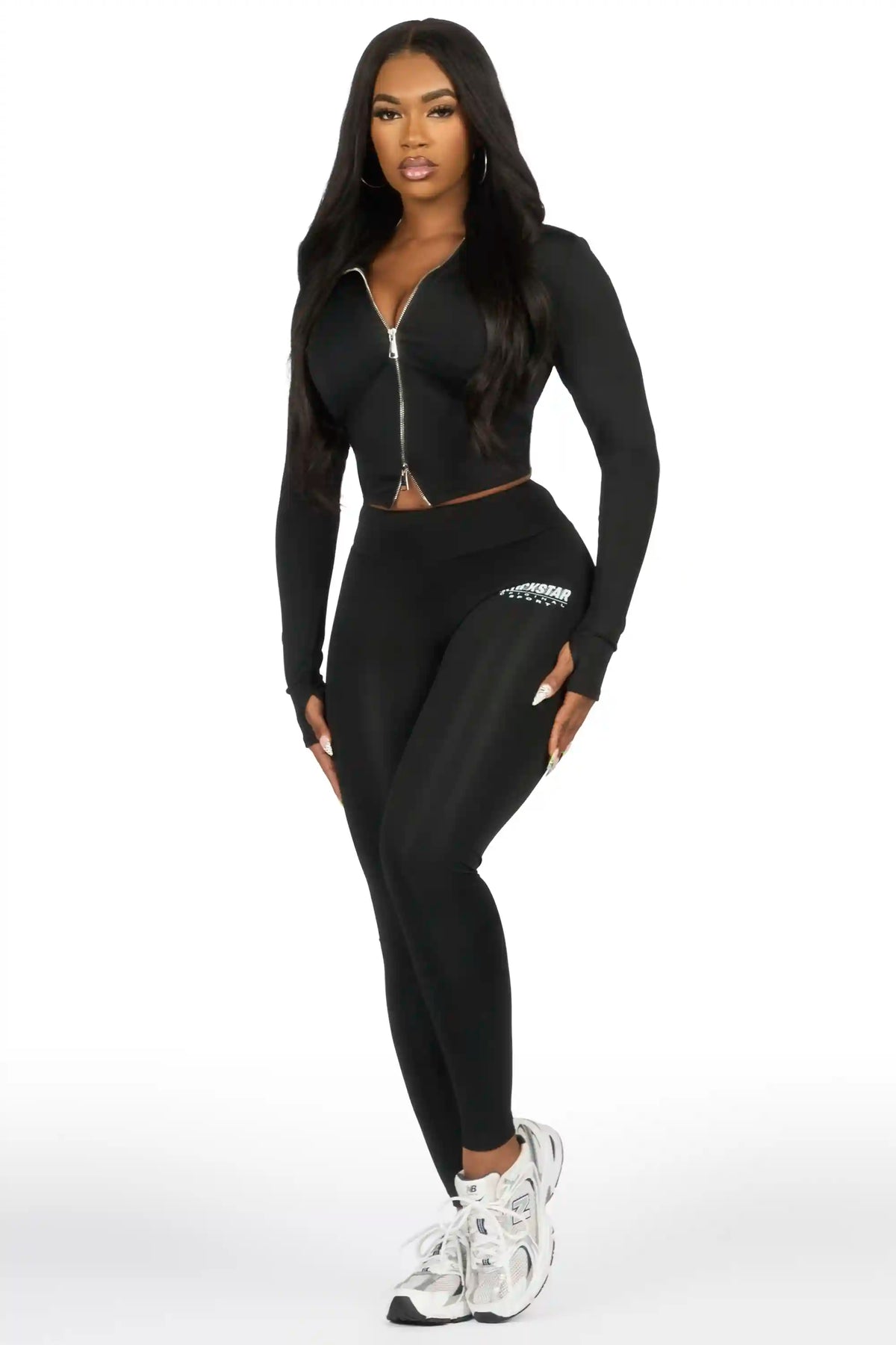 Sabitha Black Zip Up Hoodie Legging Active Set