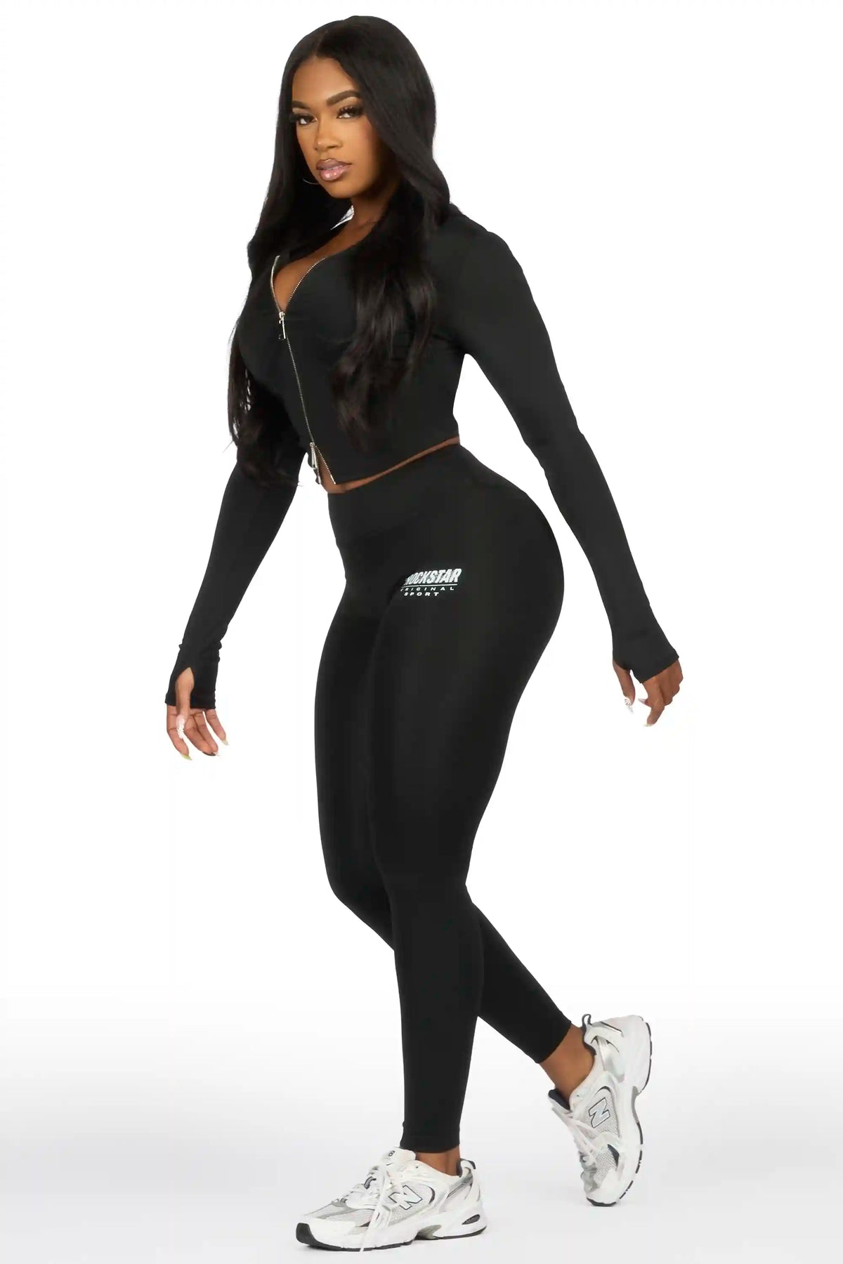 Sabitha Black Zip Up Hoodie Legging Active Set