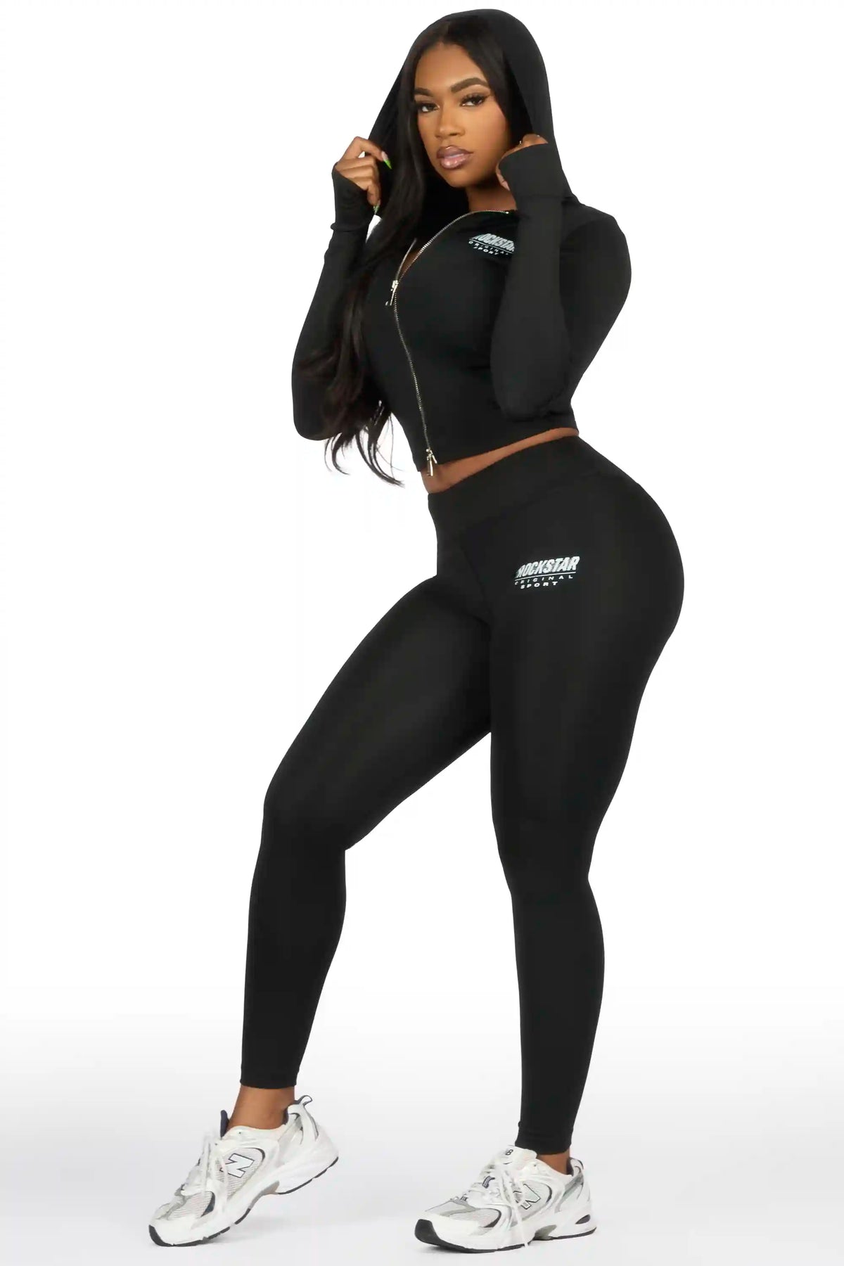 Sabitha Black Zip Up Hoodie Legging Active Set