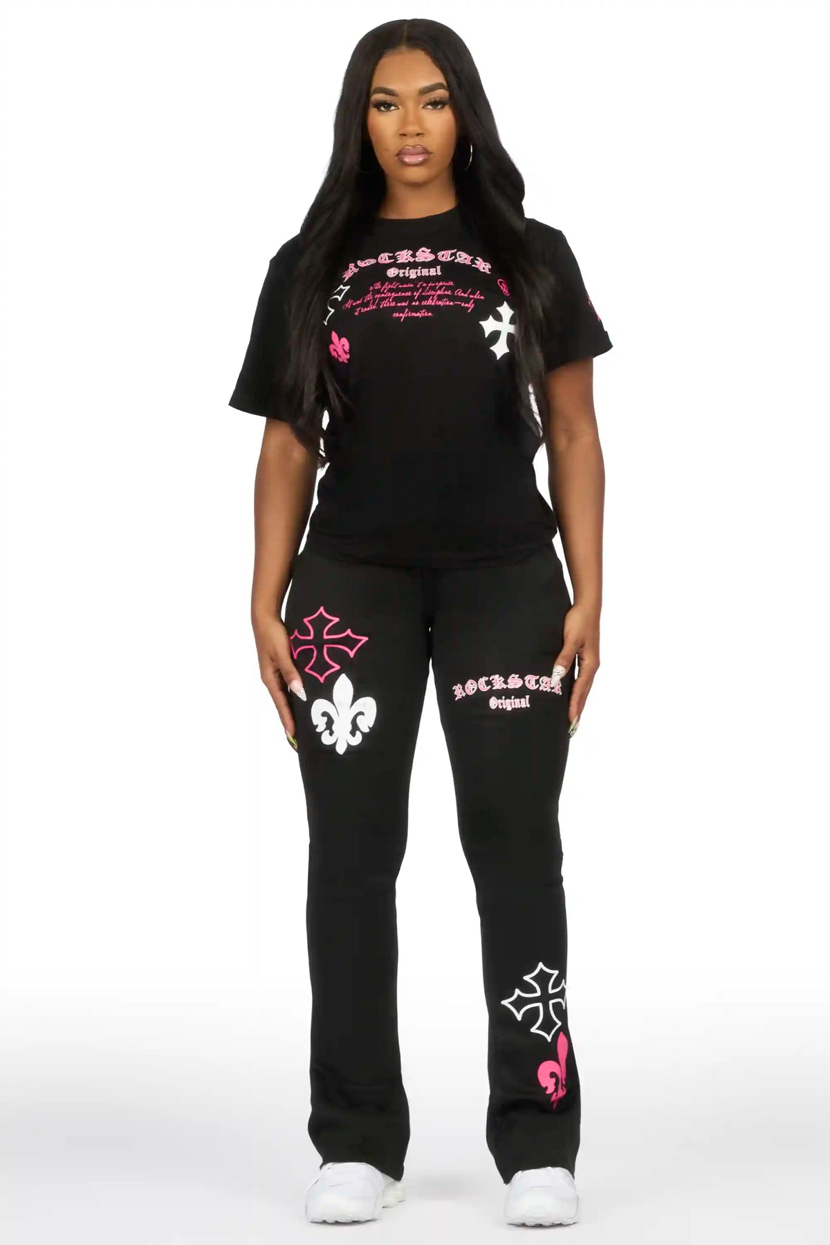 Deshunique Black T-Shirt Stacked Track Set
