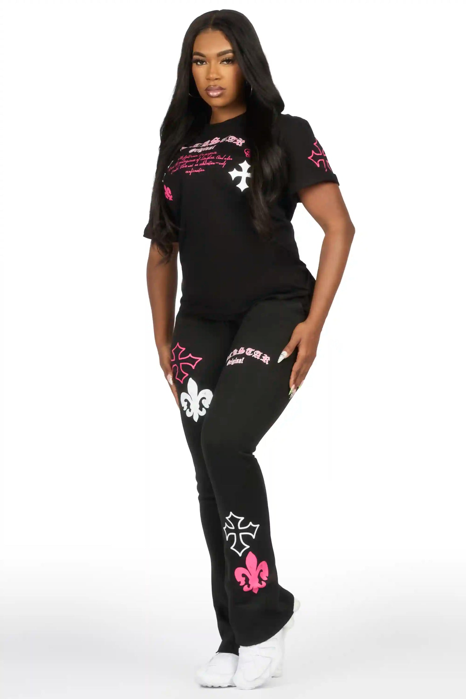 Deshunique Black T-Shirt Stacked Track Set