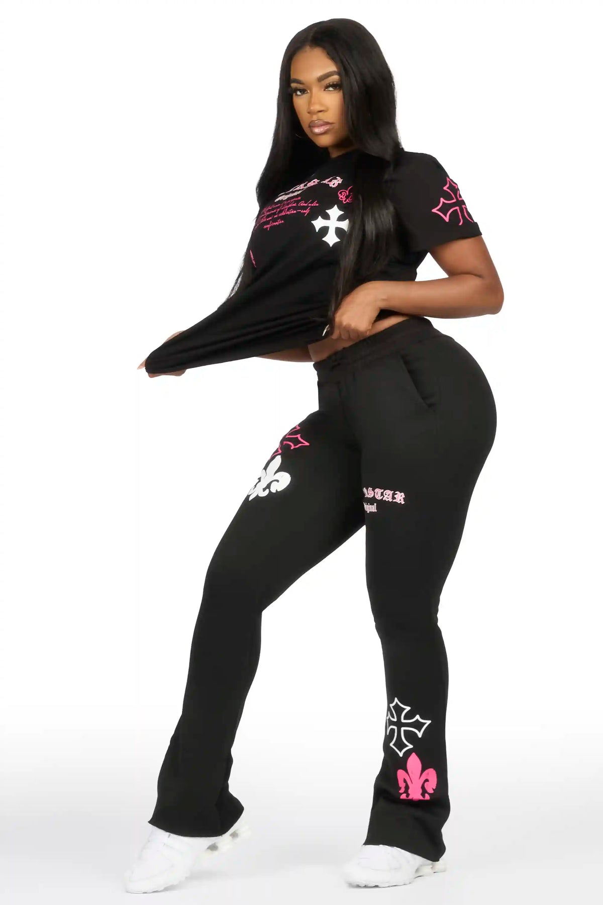 Deshunique Black T-Shirt Stacked Track Set