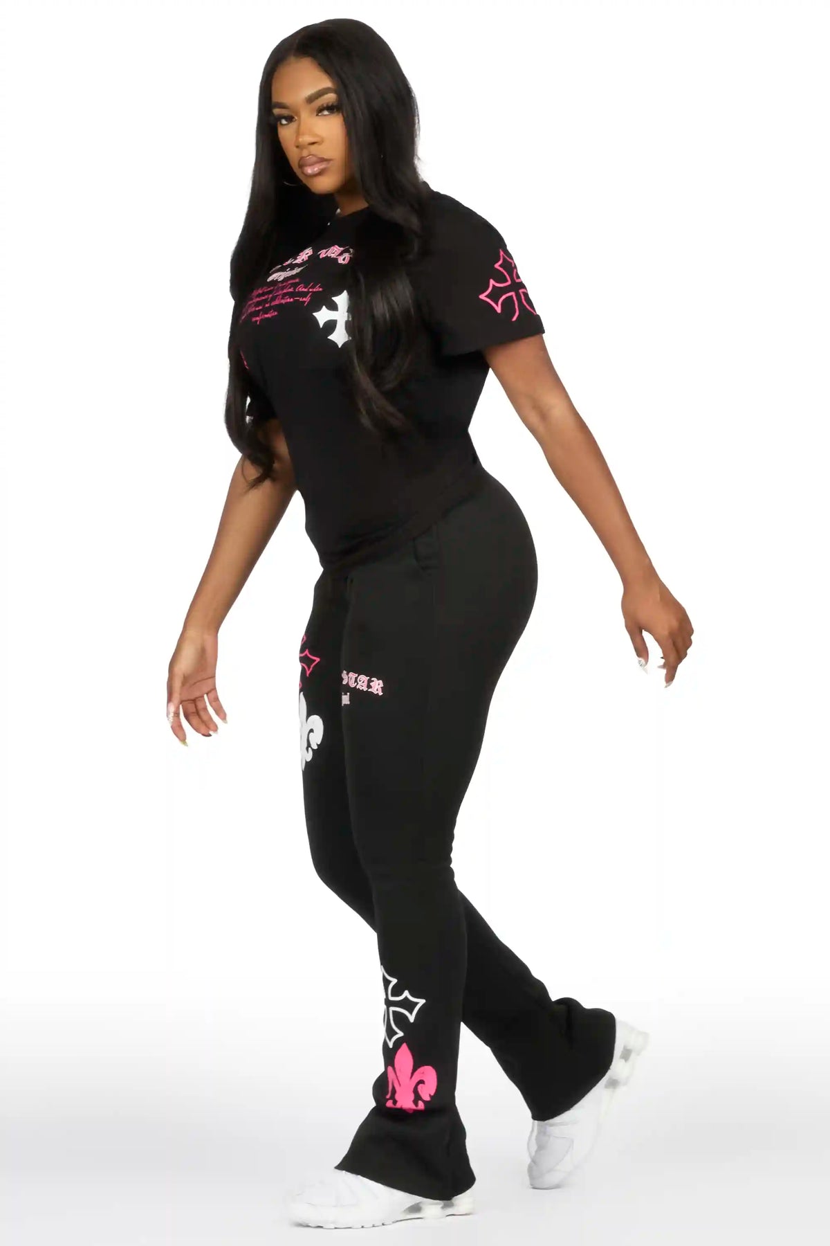 Deshunique Black T-Shirt Stacked Track Set