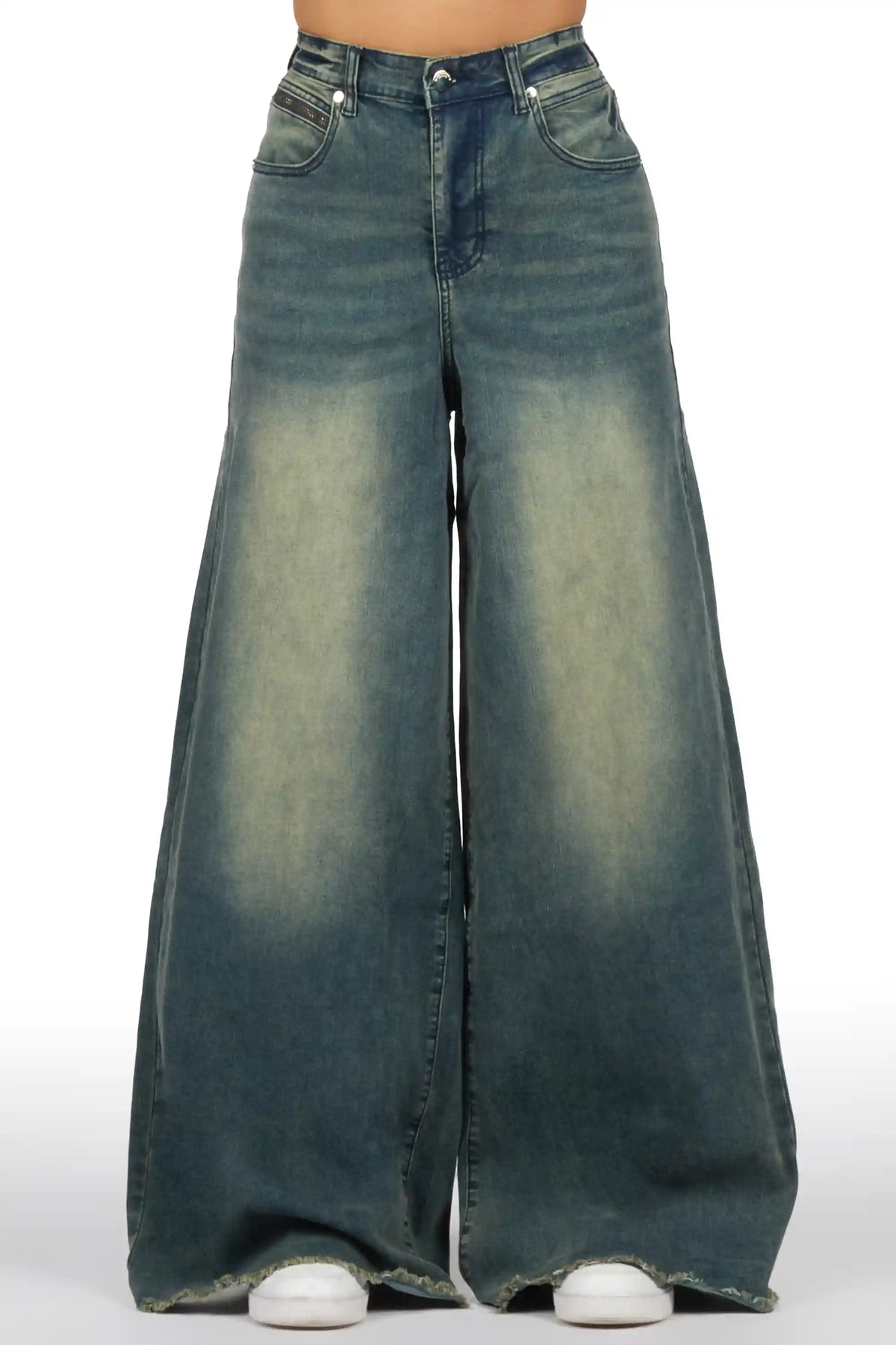 Cegaria Tint Wash High Rise Elastic Back Stretch Baggy Jean