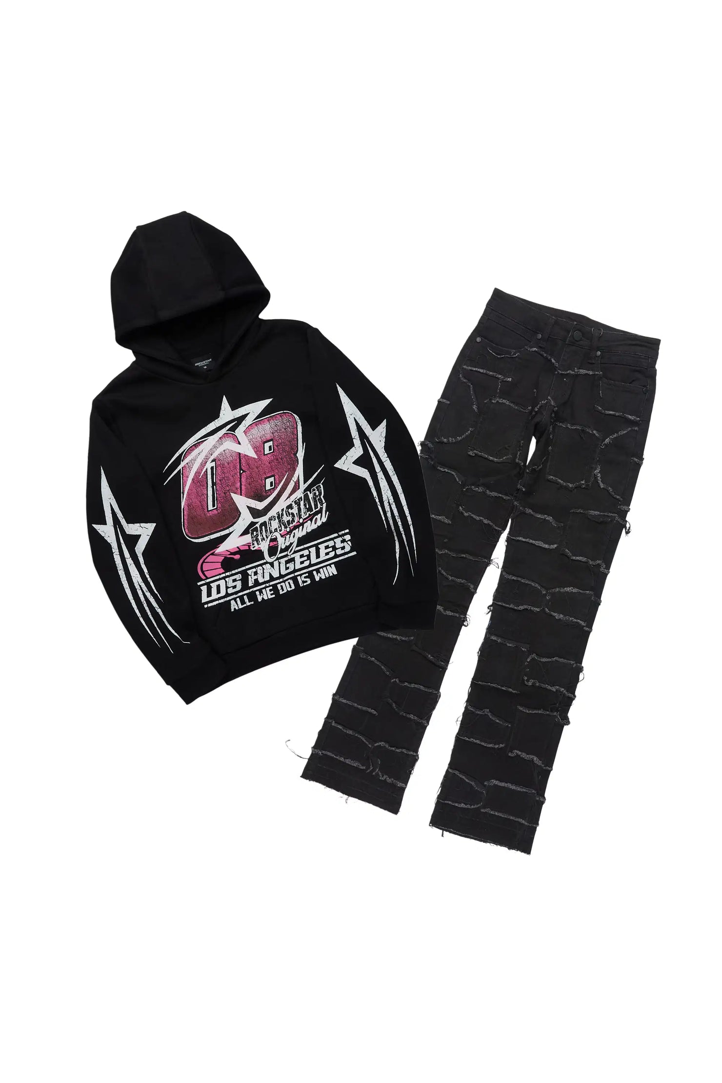 Boys Kastell Black Hoodie & Arturo Black Stacked Jean Set