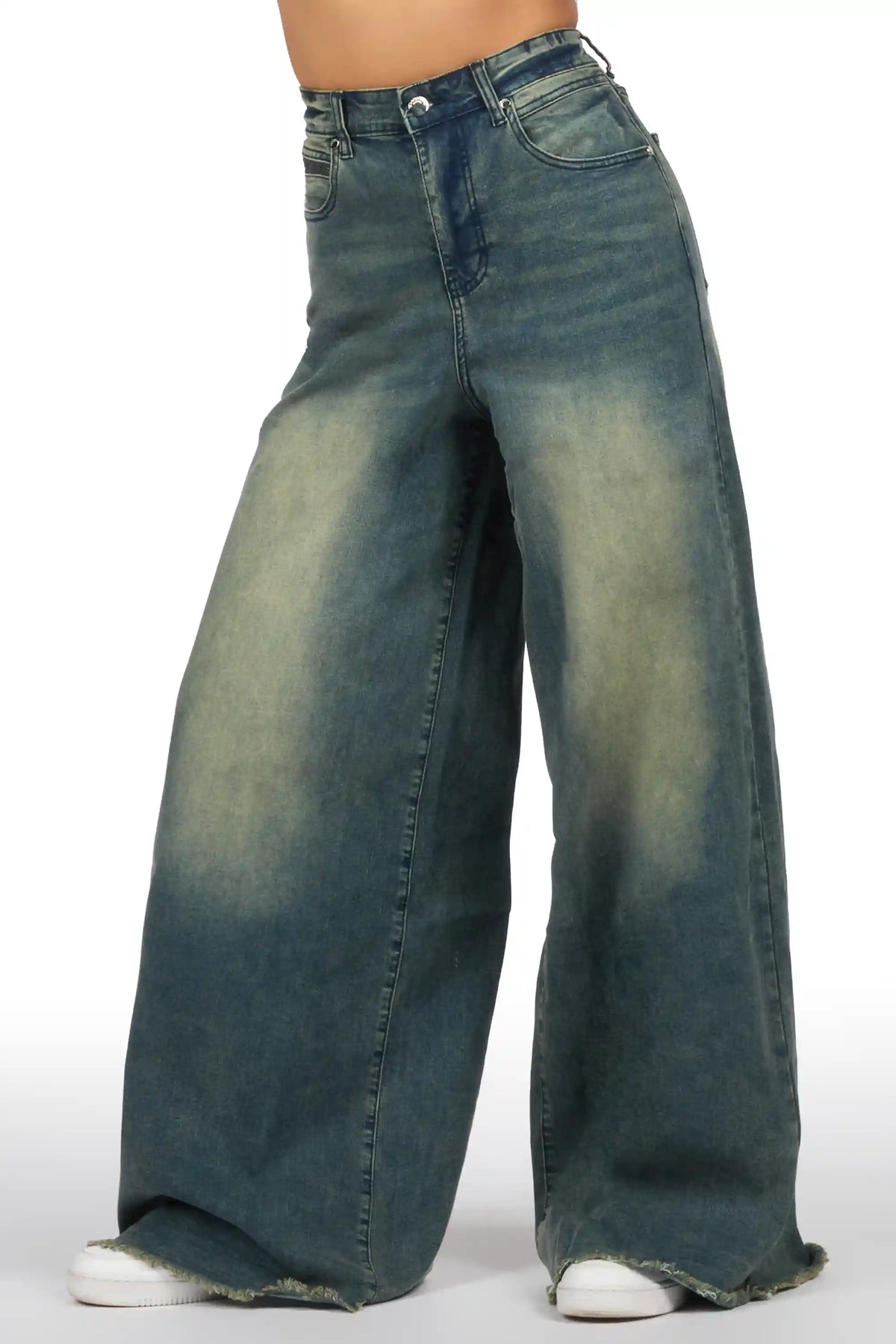 Cegaria Tint Wash High Rise Elastic Back Stretch Baggy Jean