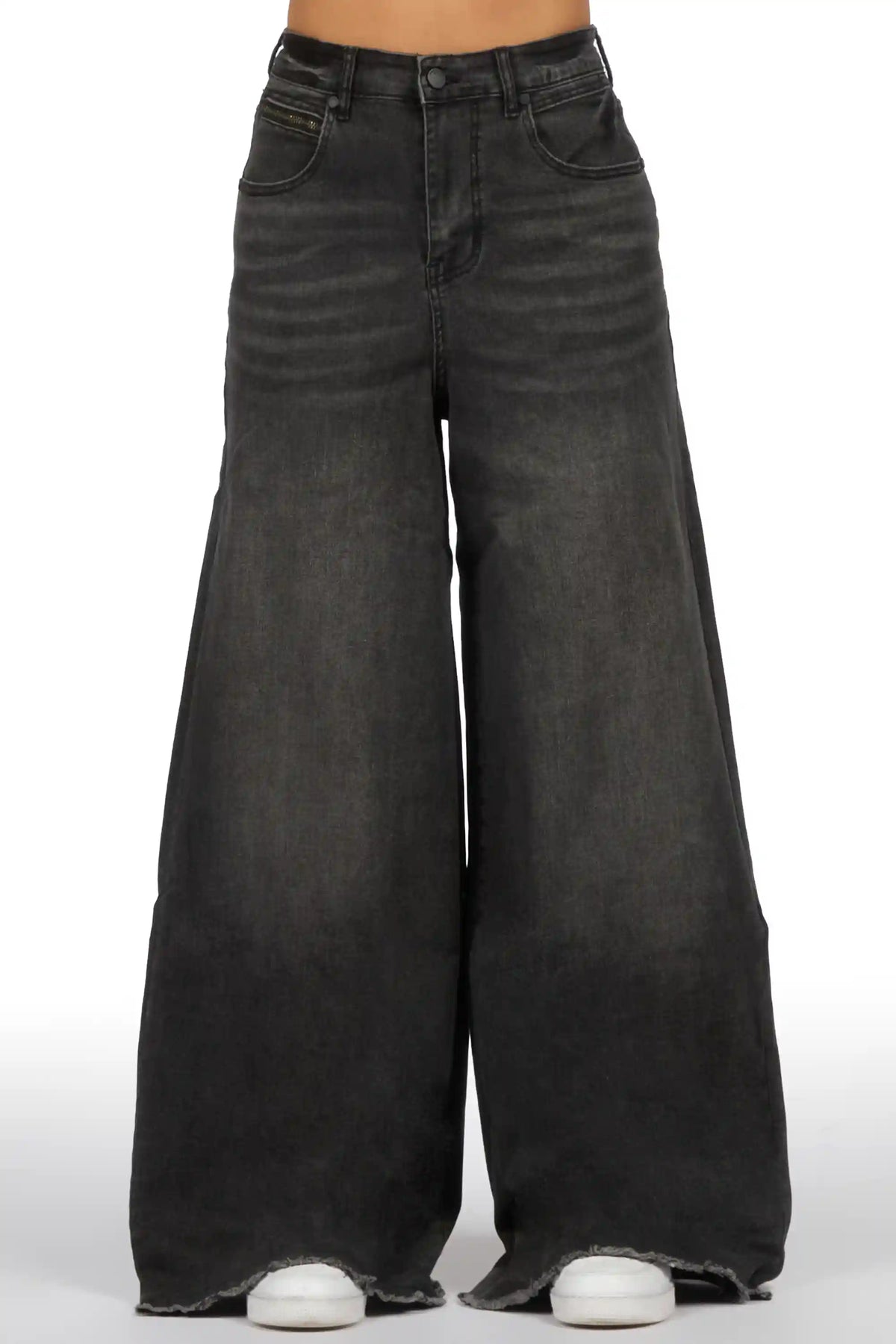 Cegaria Grey Wash High Rise Elastic Back Stretch Baggy Jean