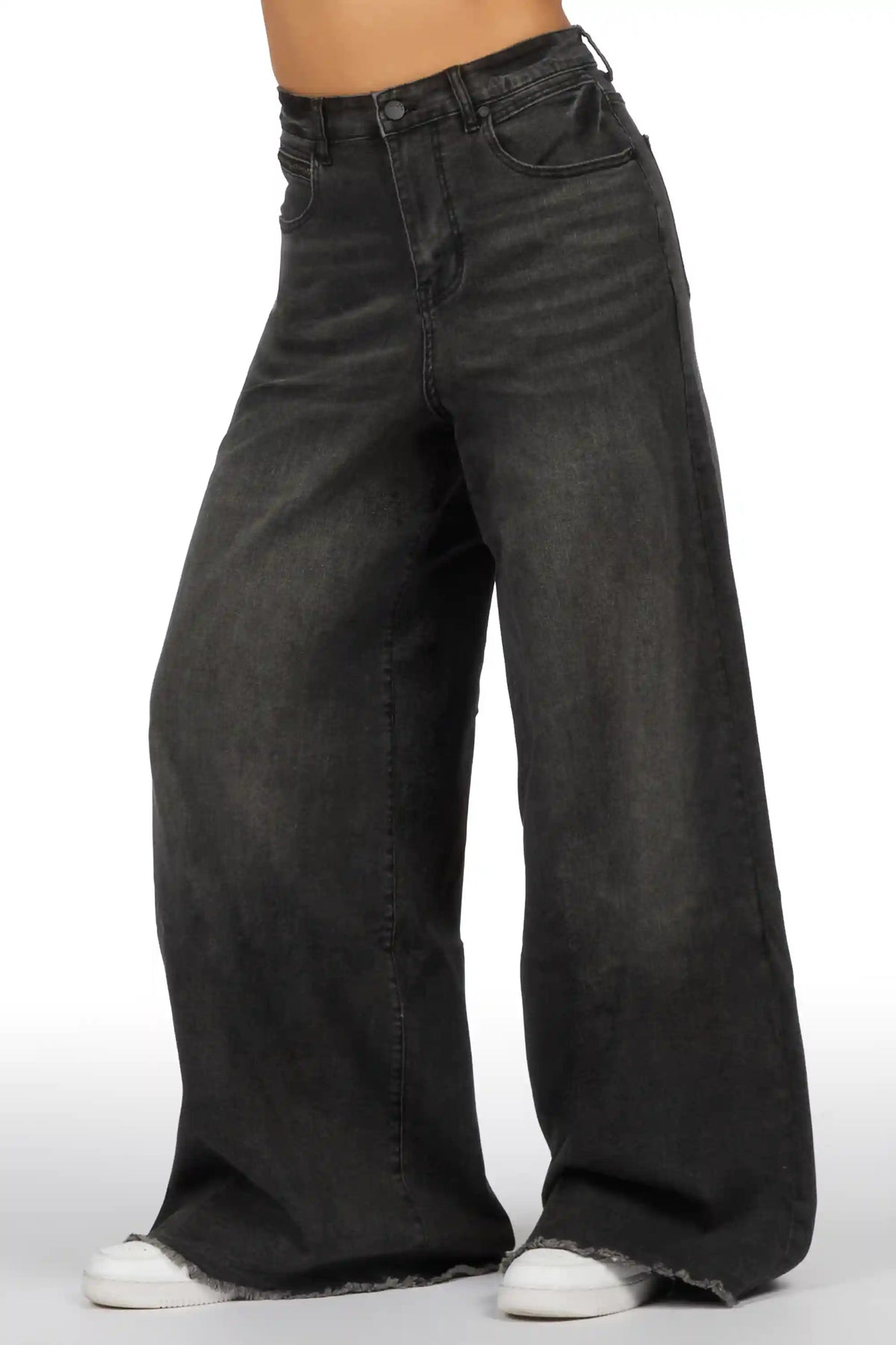 Cegaria Grey Wash High Rise Elastic Back Stretch Baggy Jean