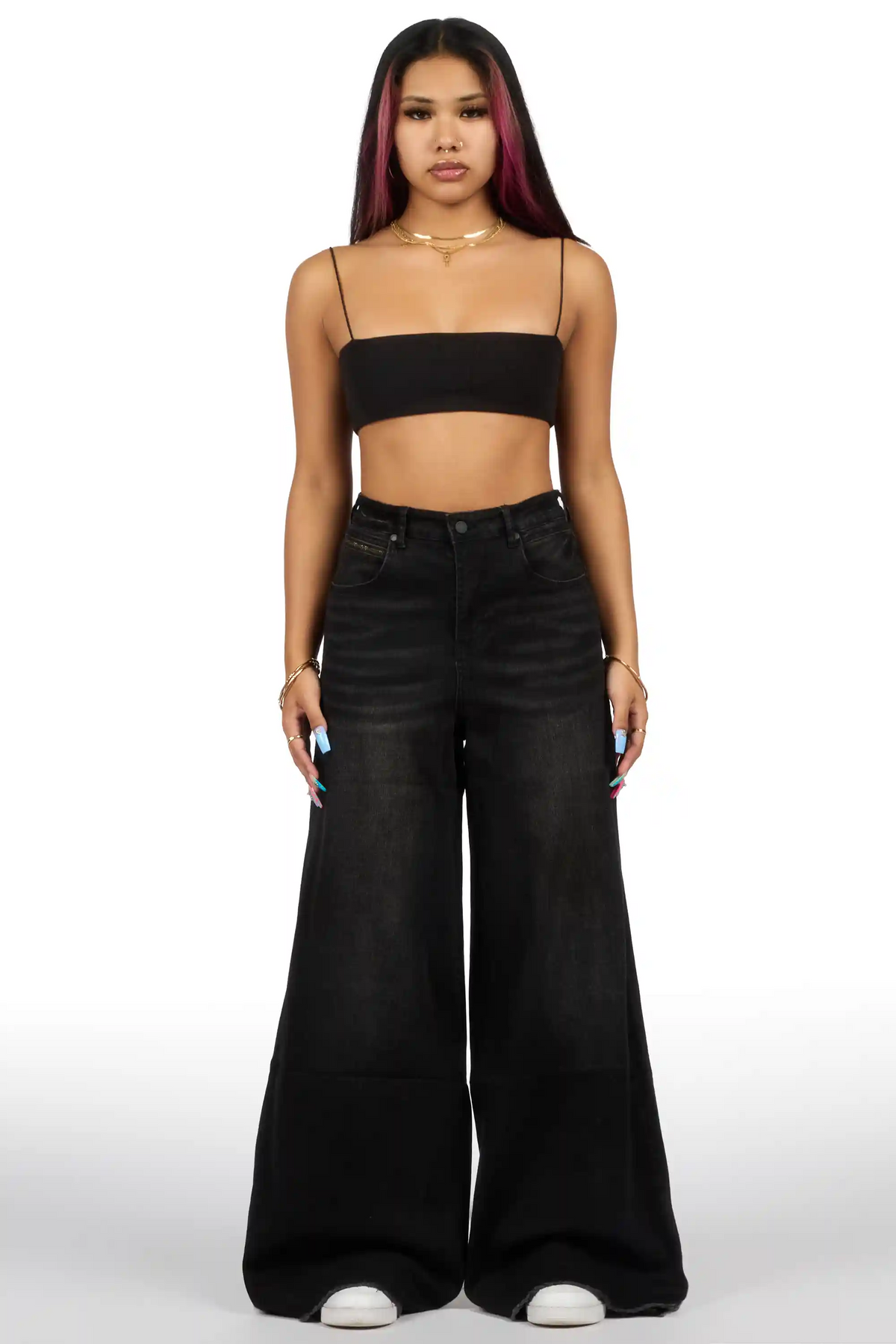 Cegaria Black High Rise Elastic Back Stretch Baggy Jean