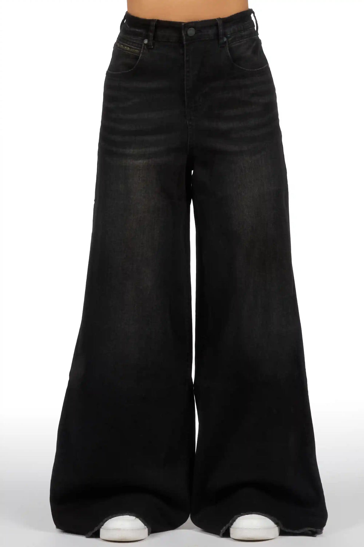 Cegaria Black High Rise Elastic Back Stretch Baggy Jean