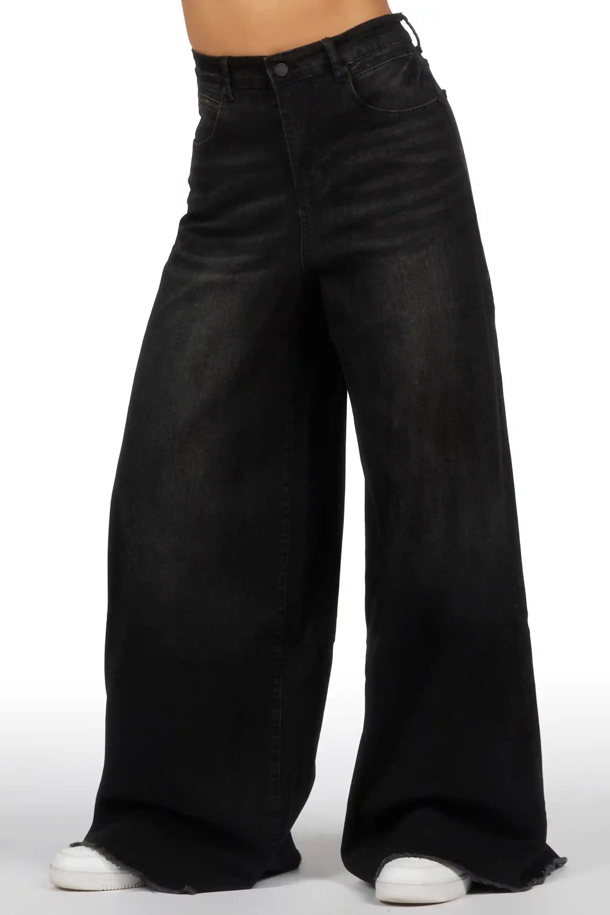 Cegaria Black High Rise Elastic Back Stretch Baggy Jean