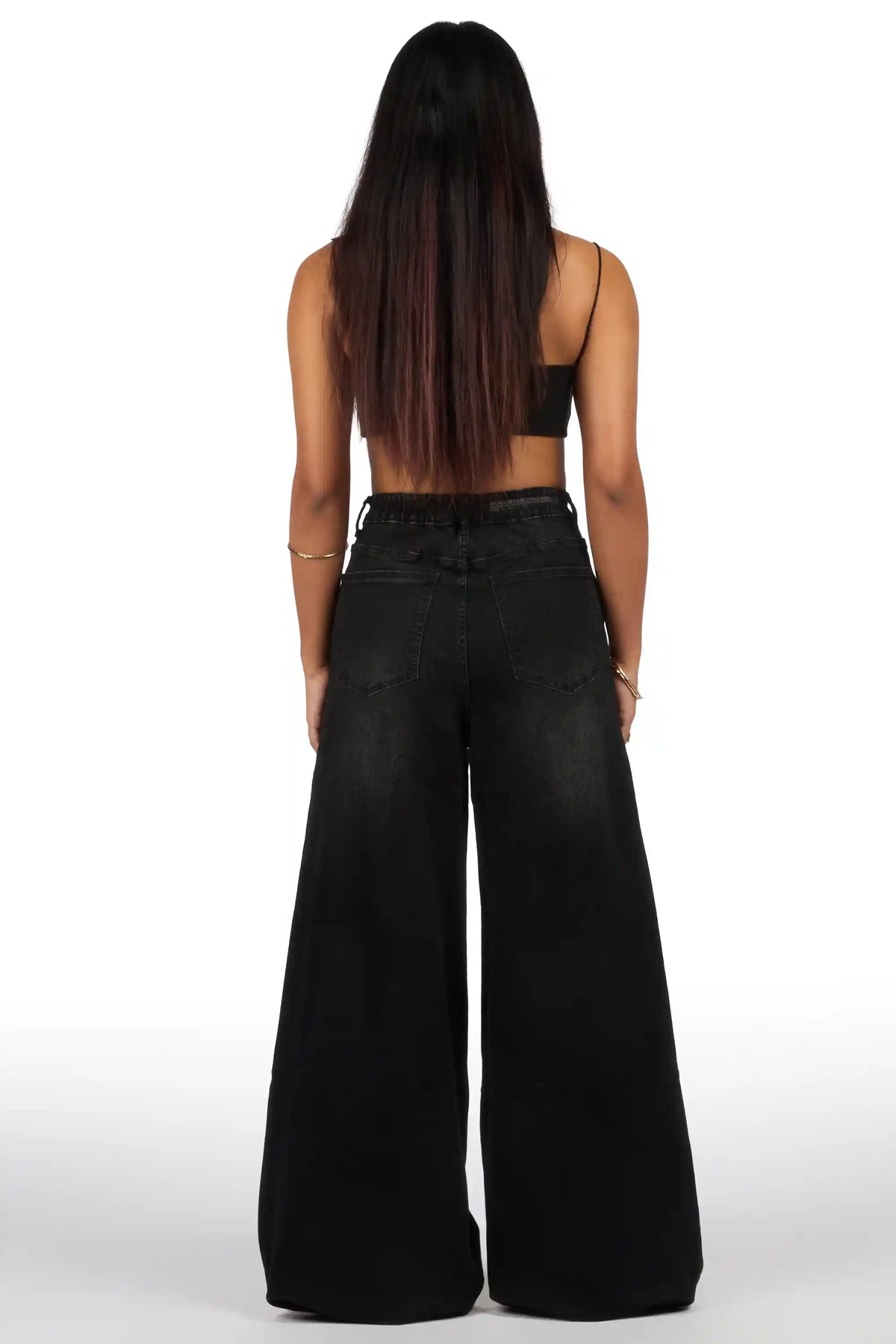 Cegaria Black High Rise Elastic Back Stretch Baggy Jean