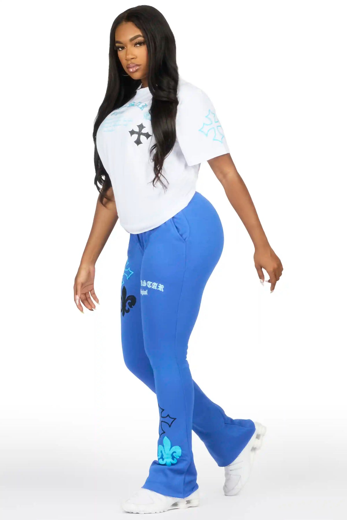 Deshunique White/Royal Blue T-Shirt Stacked Track Set
