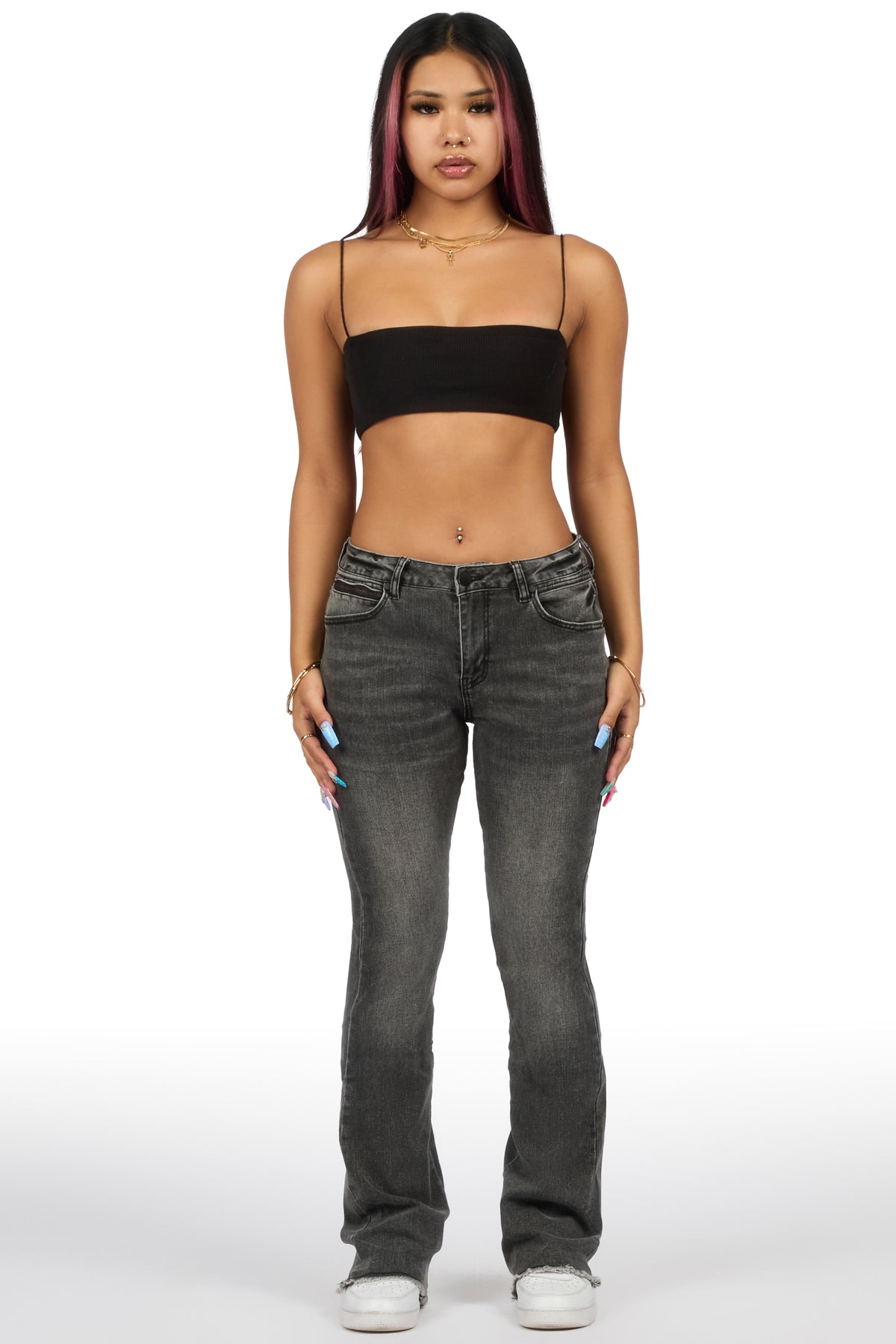Tiriea Grey Wash Low Rise Stretch Bootcut Jean