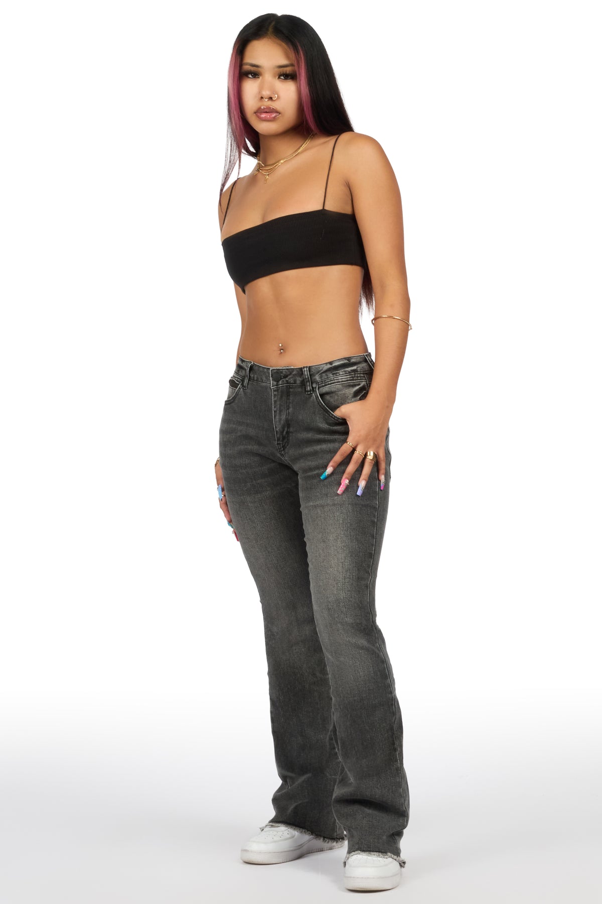 Tiriea Grey Wash Low Rise Stretch Bootcut Jean