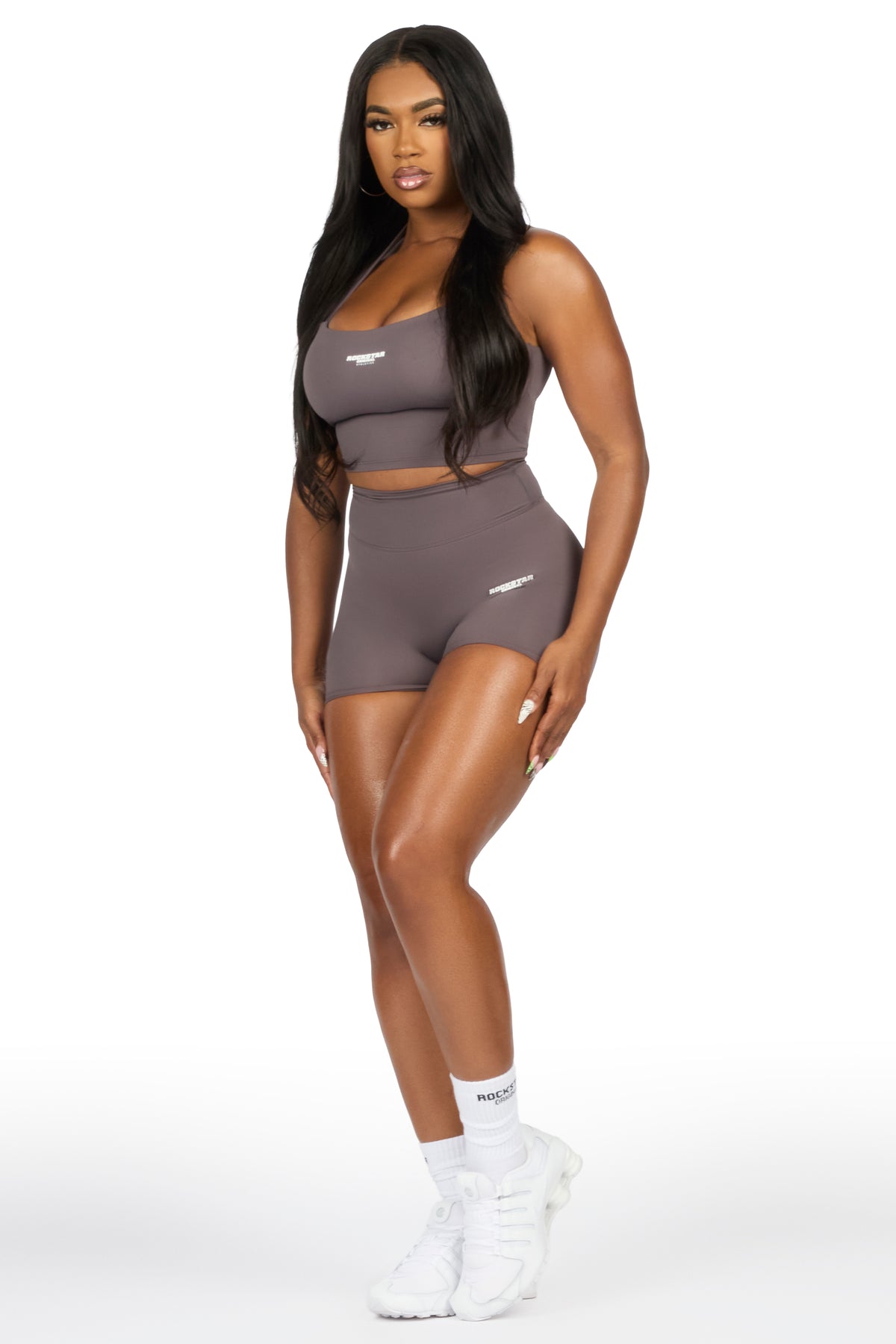 Arabia Grey Halter Tank Active Bike Short Set