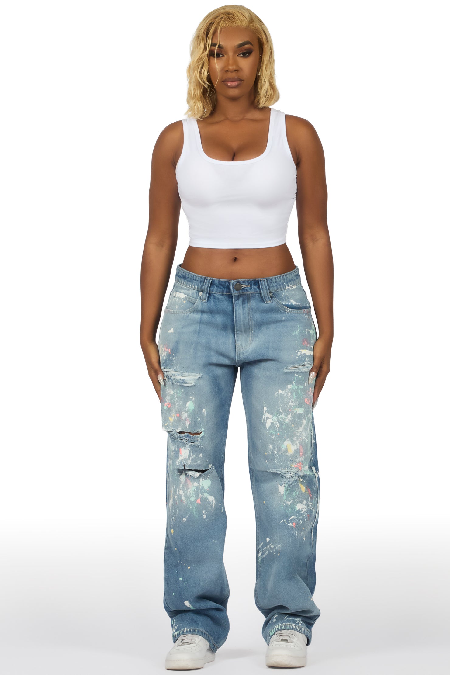 Teaira Light Wash Painted Baggy Jean