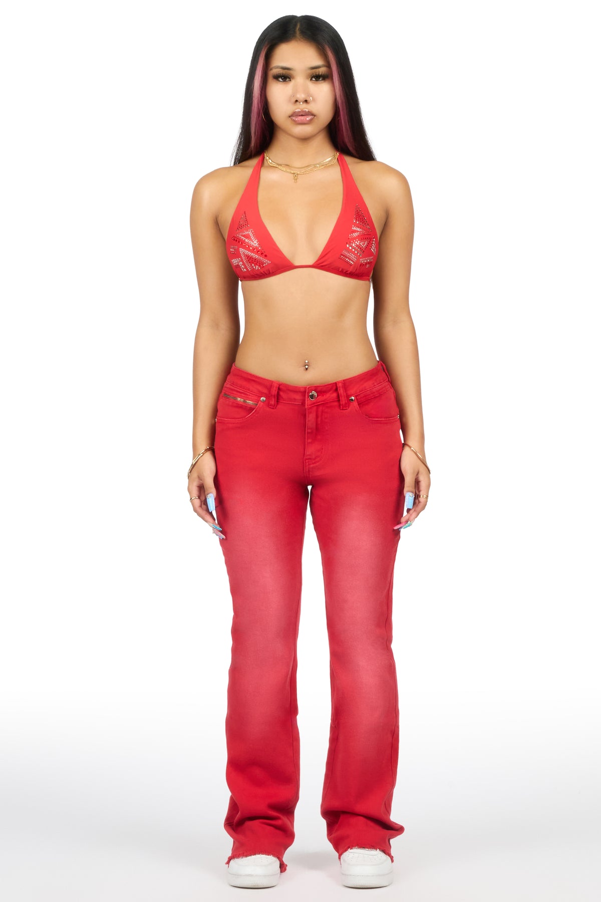 Tiriea Red Wash Low Rise Stretch Bootcut Jean