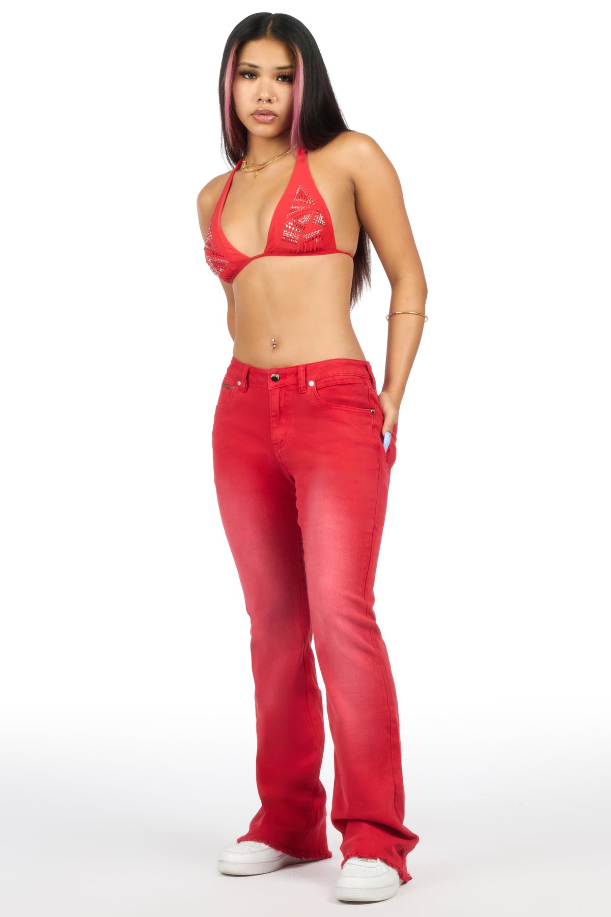 Tiriea Red Wash Low Rise Stretch Bootcut Jean