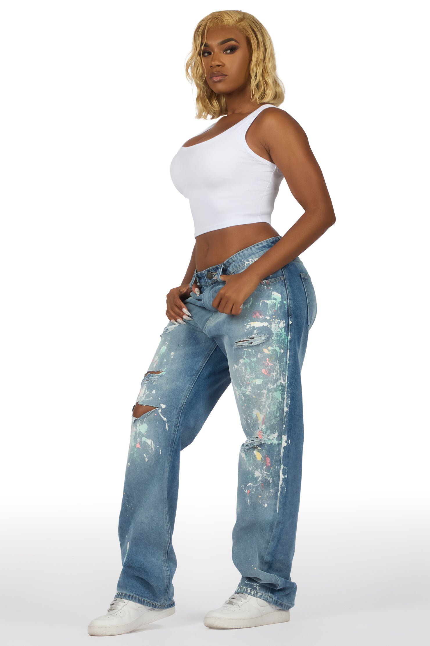 Teaira Light Wash Painted Baggy Jean