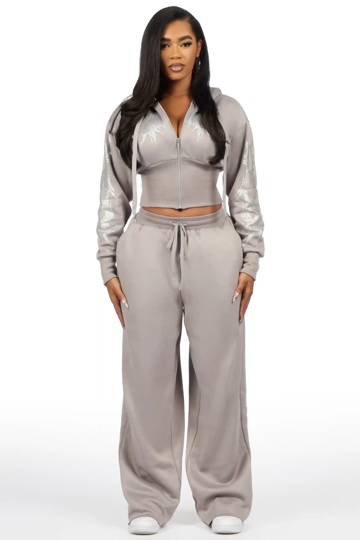 Kahleigh Grey Rhinestone Baggy Track Set