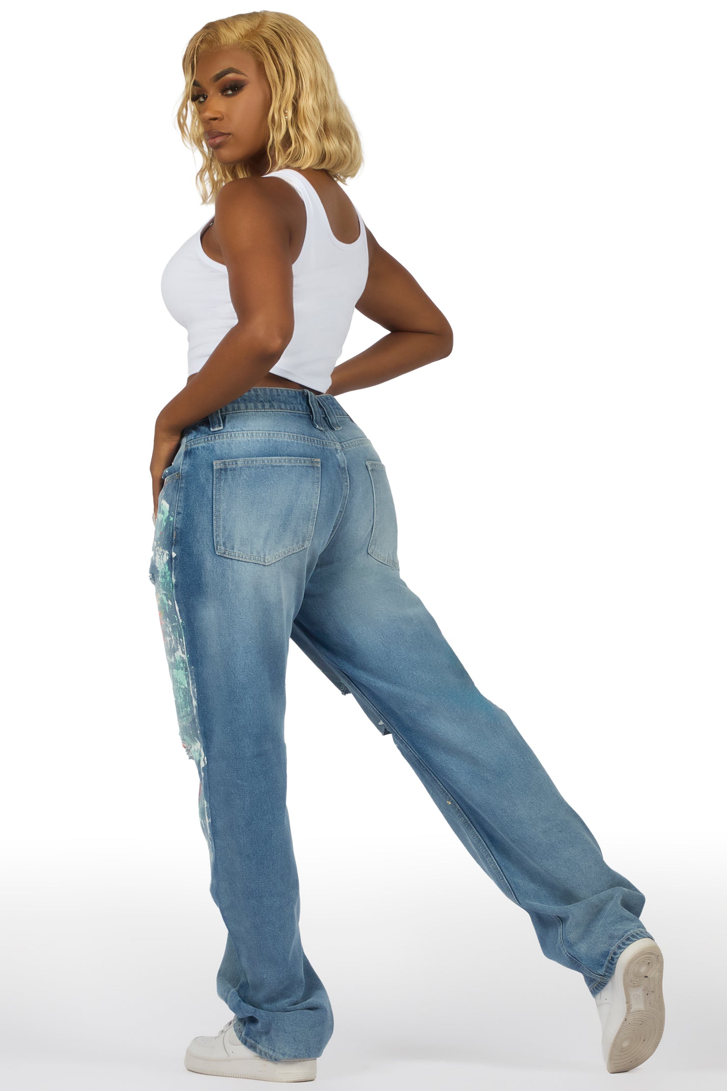 Teaira Light Wash Painted Baggy Jean